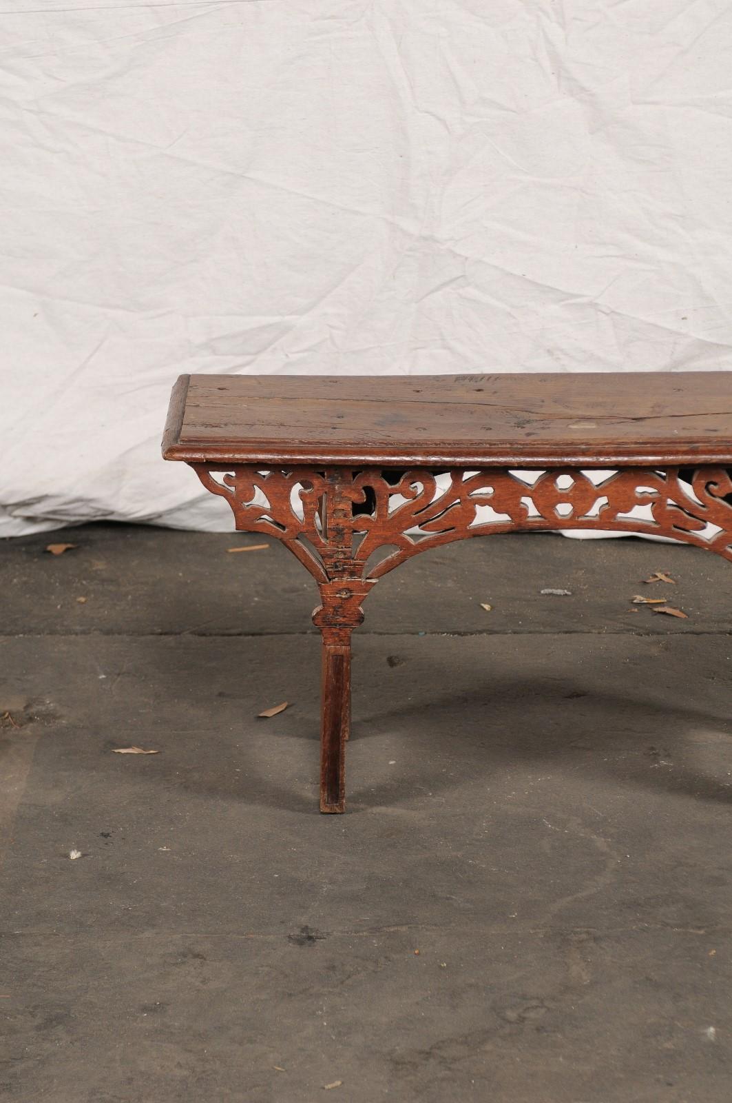 20th Century Continental Walnut Bench with Reticulated Carved Front, Labeled 2