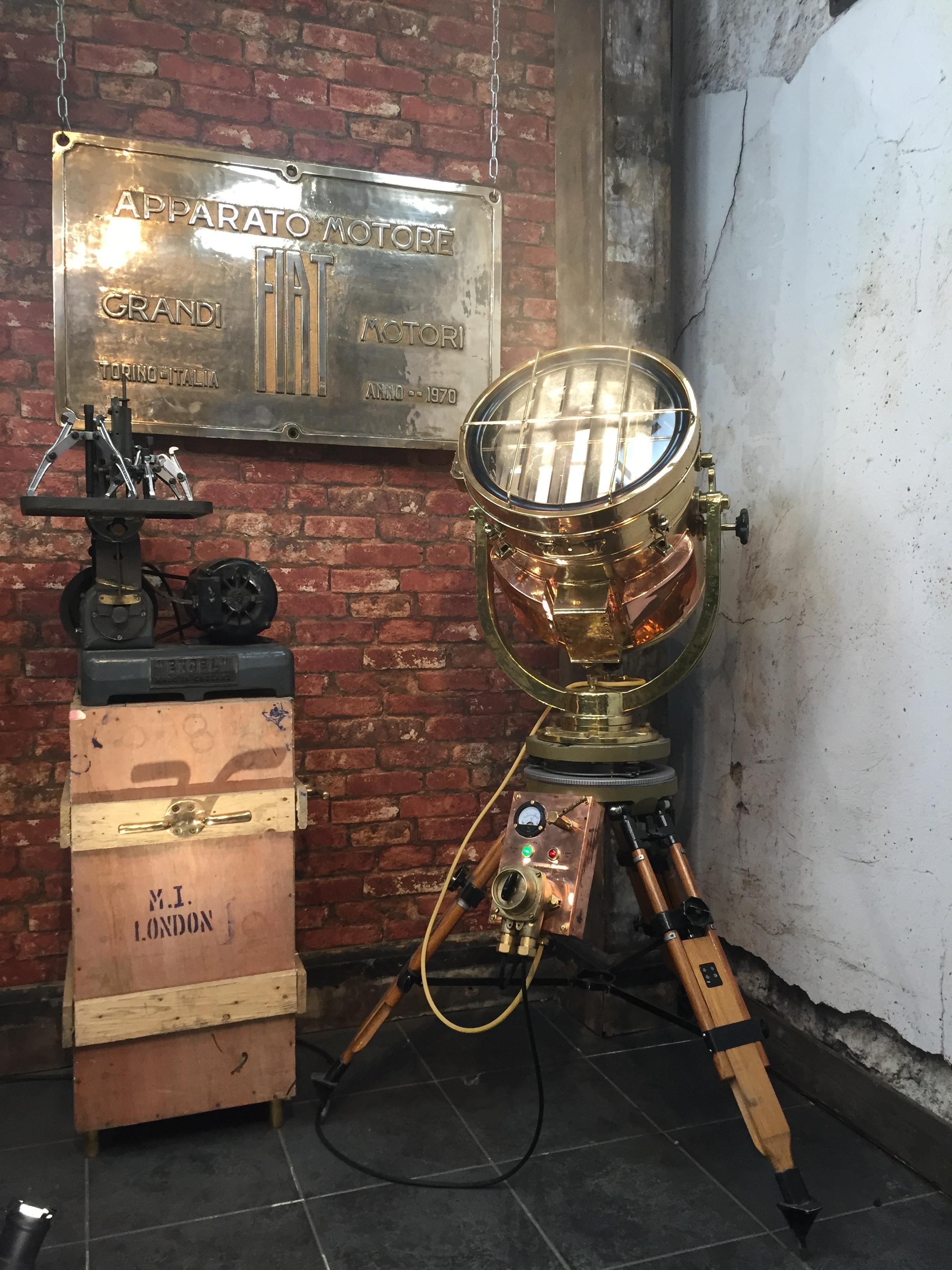 20th Century Copper & Brass Signalling Floor Lamp and Military Gyroscope Tripod 8