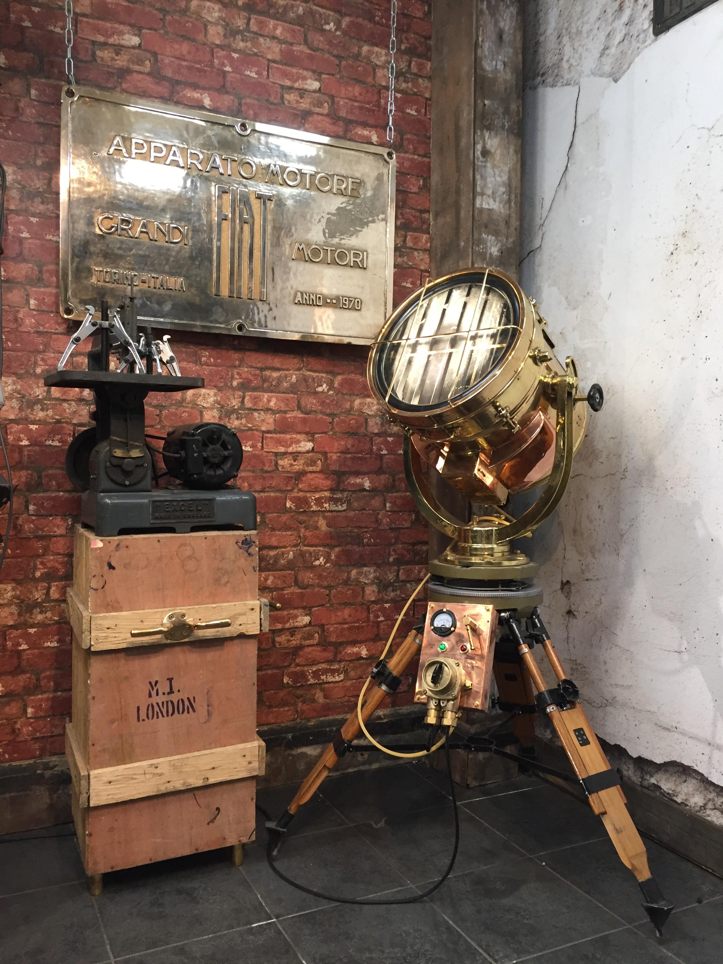 Japanese 20th Century Copper & Brass Signalling Floor Lamp and Military Gyroscope Tripod