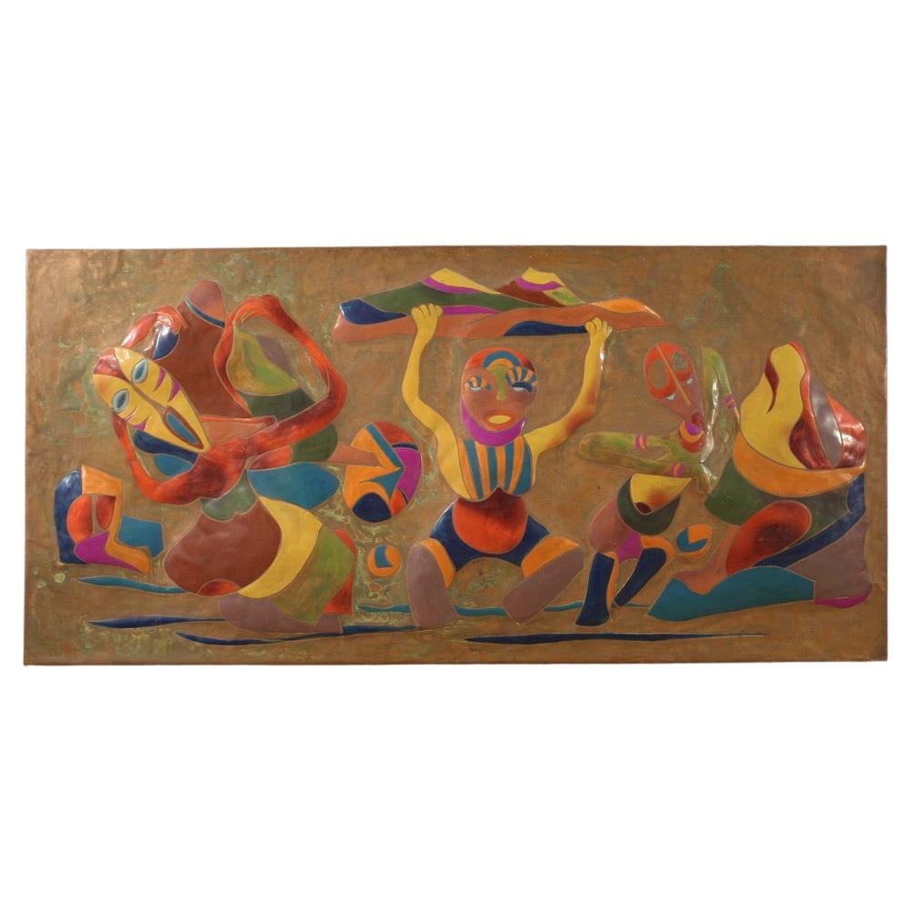 20th Century Copper French Signed Decorative Panel, 1981
