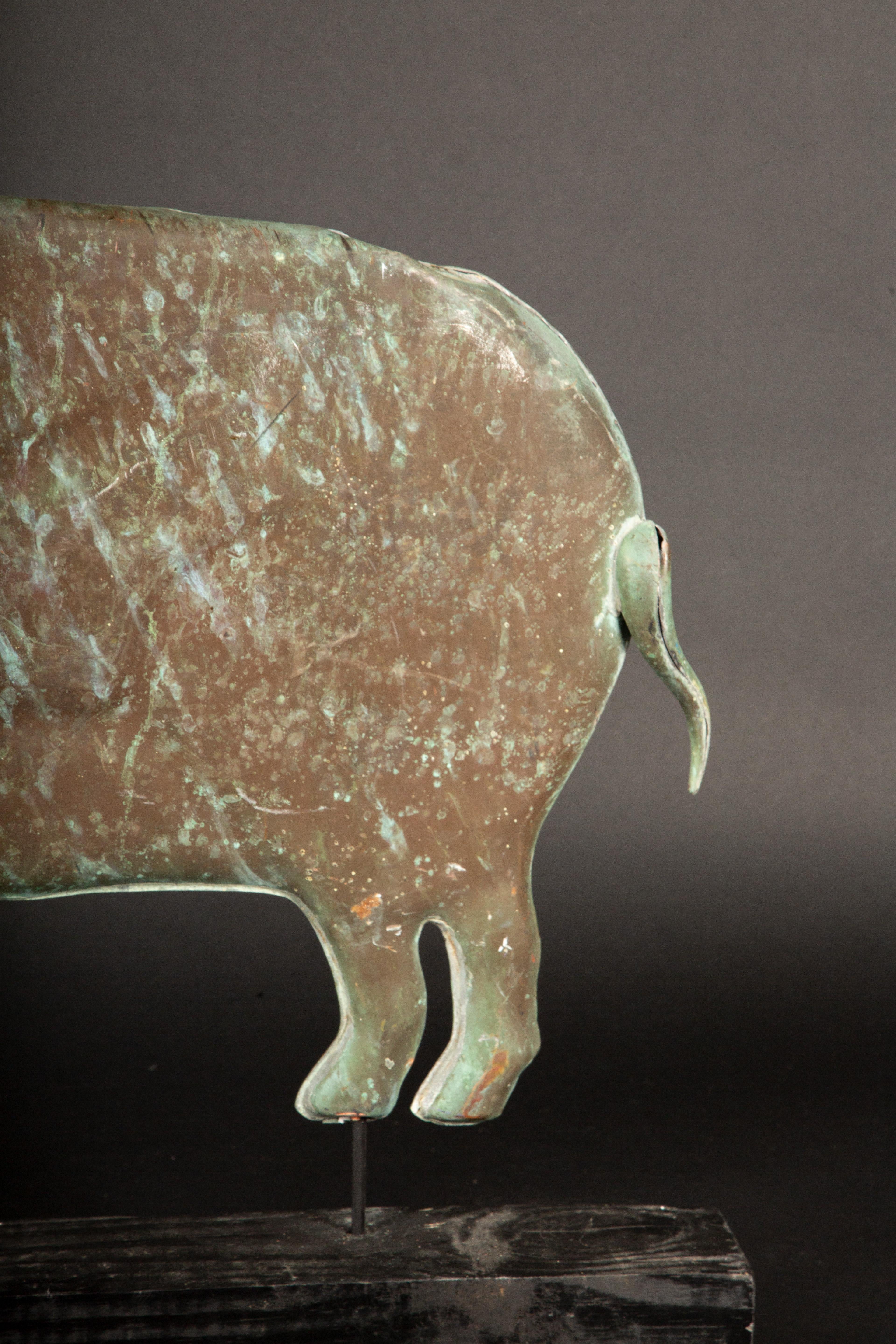 American 20th Century Copper Pig Weathervane Mounted on Wood Base
