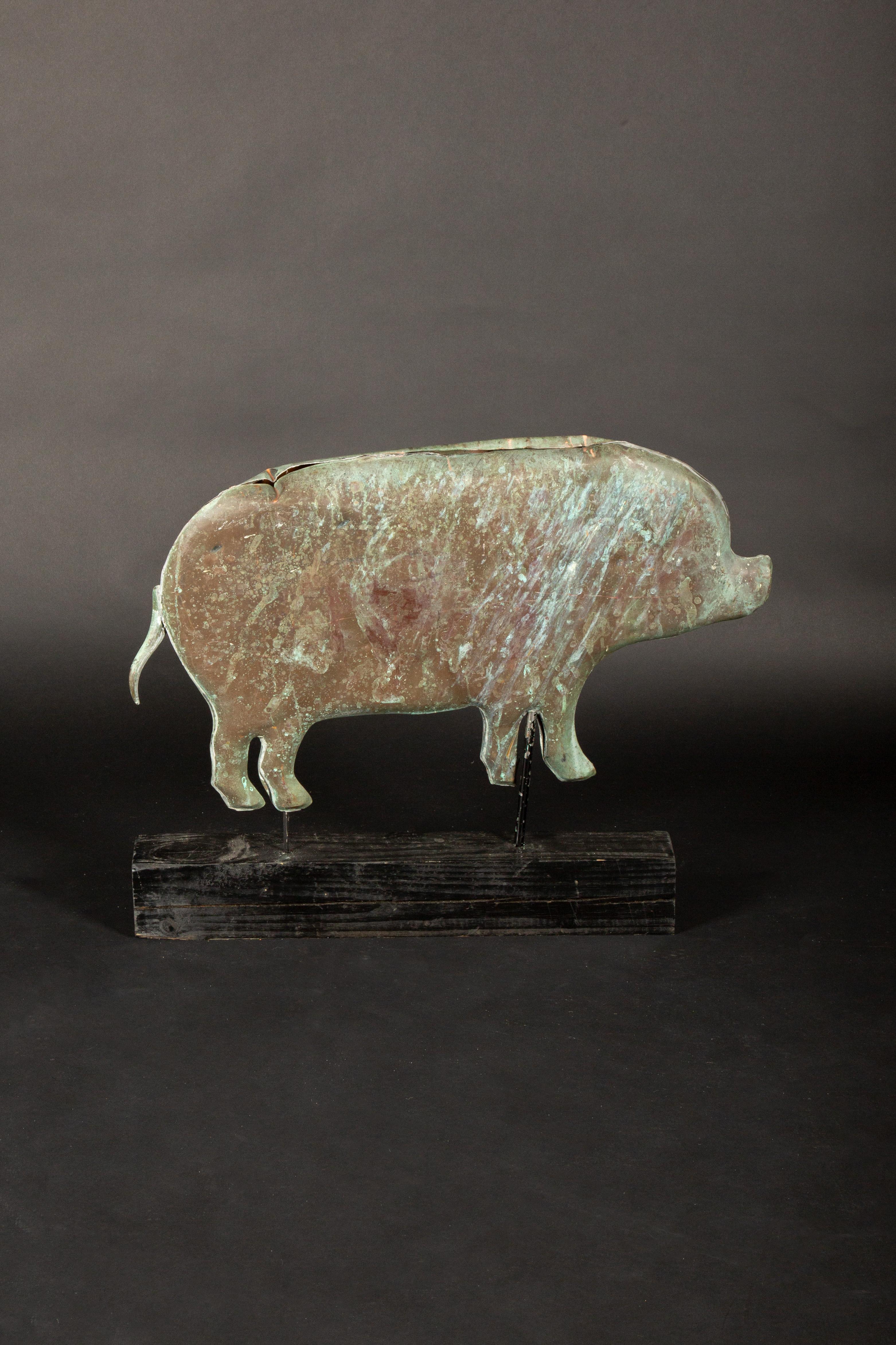 20th Century Copper Pig Weathervane Mounted on Wood Base In Good Condition In New York, NY