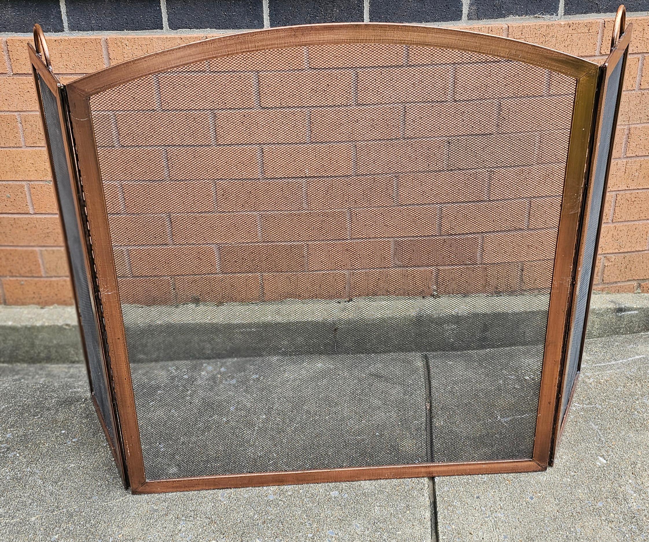 Modern 20th Century Copper Trifold Fireplace Screen For Sale