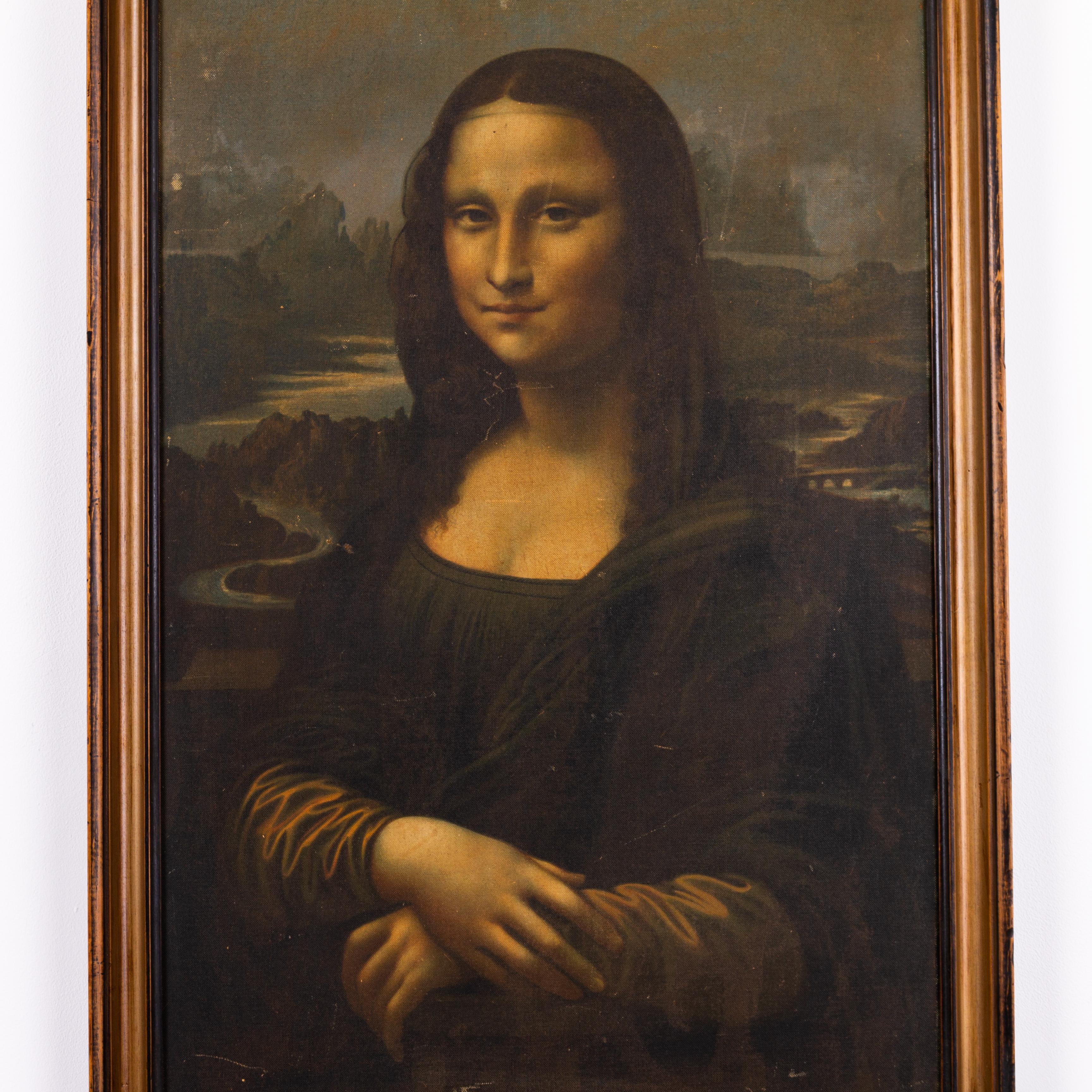 Copie du 20e siècle de la Joconde Portrait à l'huile d'après Léonard de Vinci Bon état - En vente à Nottingham, GB