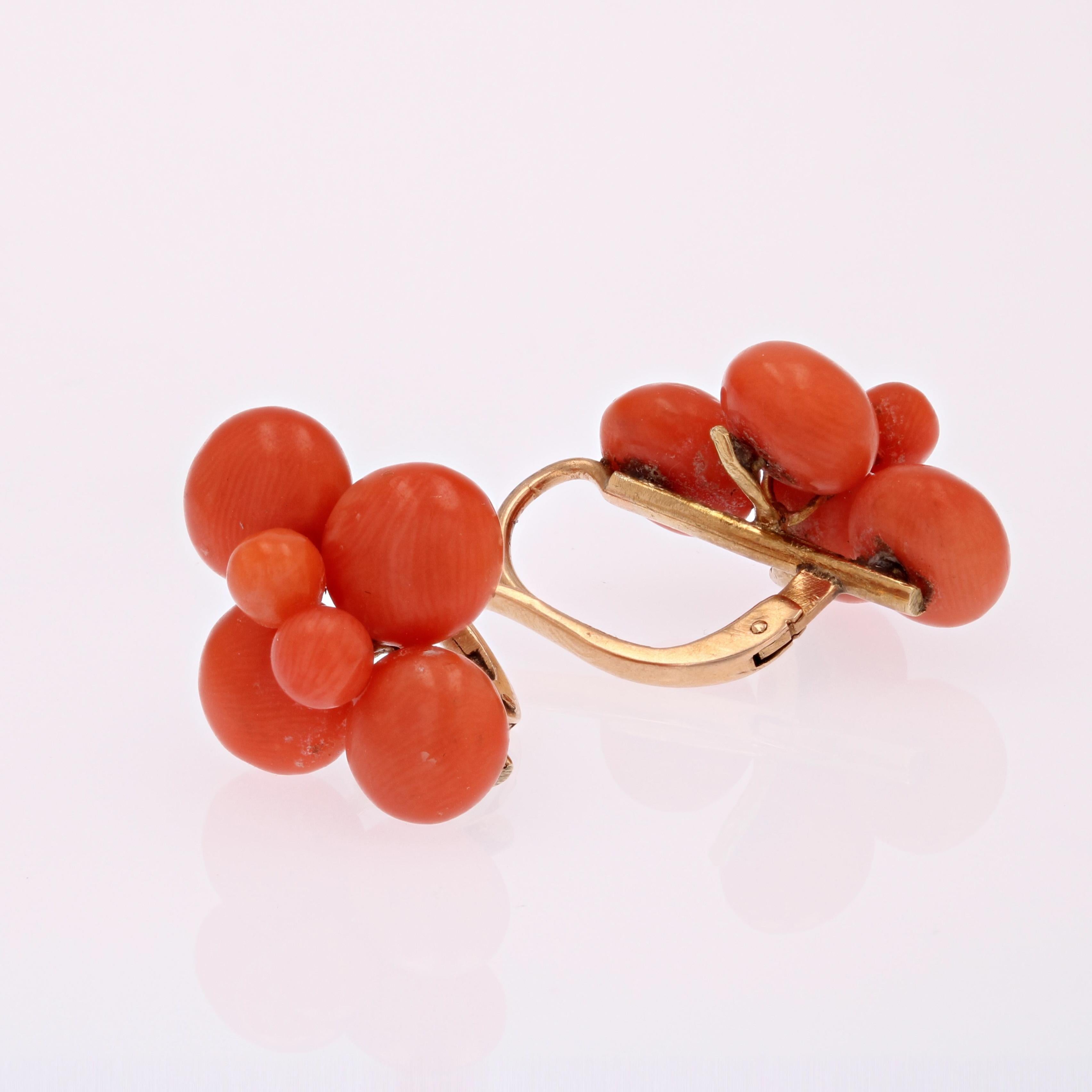 Bead 20th Century Coral Pearls 18 Karat Yellow Gold Earrings For Sale