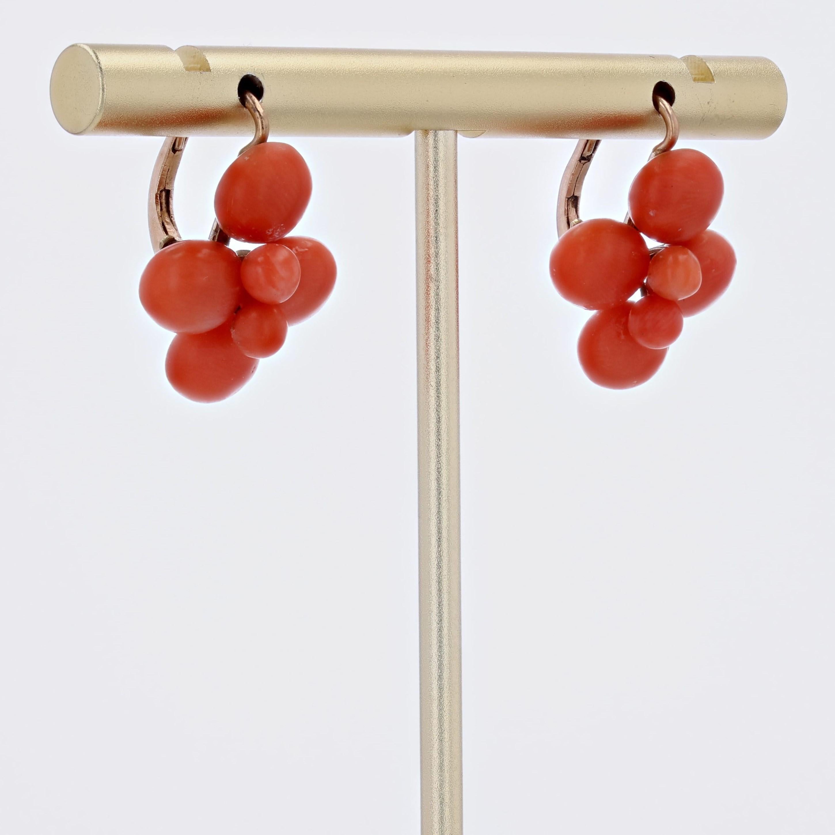 Women's 20th Century Coral Pearls 18 Karat Yellow Gold Earrings For Sale