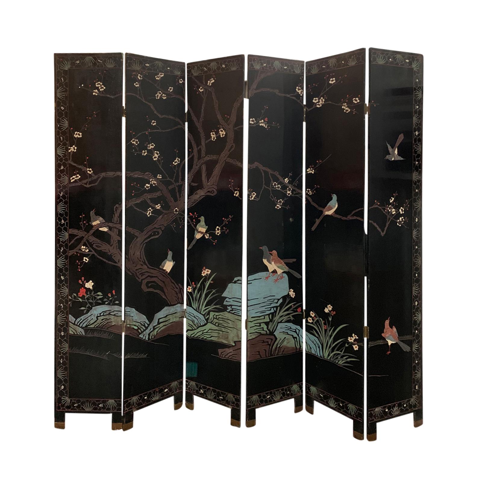 Asian 20th Century Coromandel Chinoiserie Six-Panel Screen For Sale