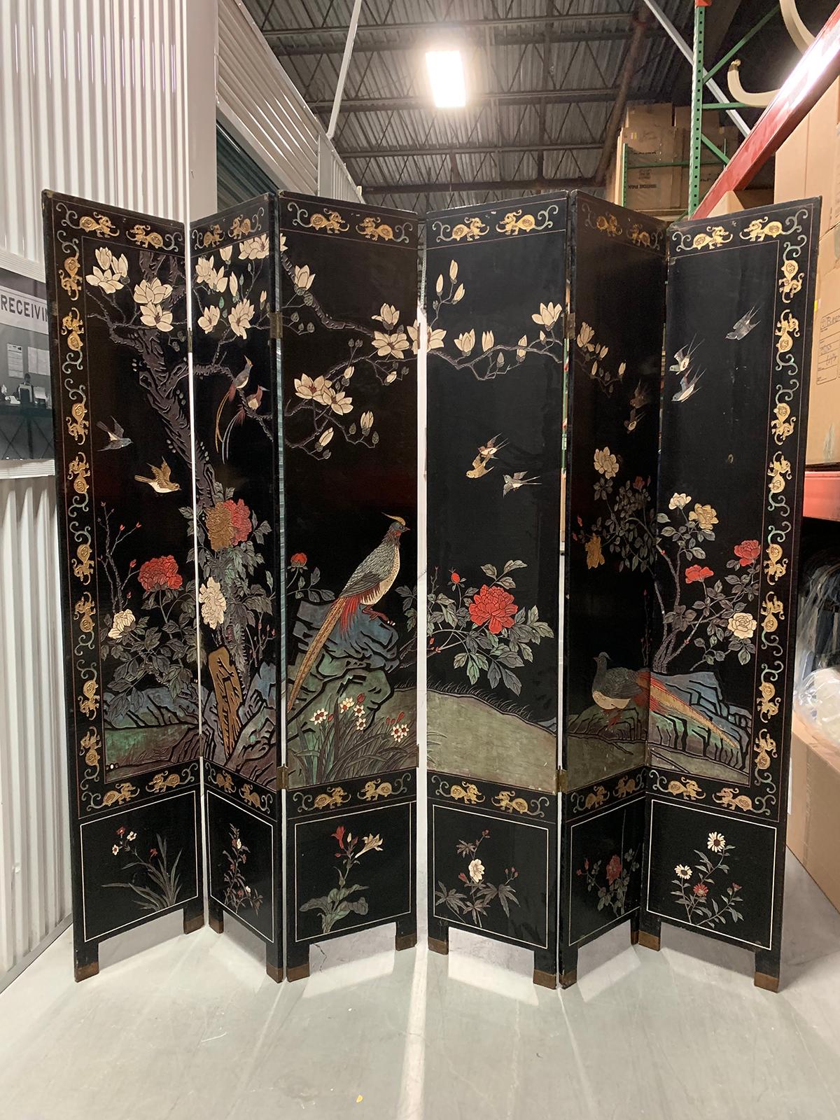 Lacquered 20th Century Coromandel Chinoiserie Six-Panel Screen For Sale