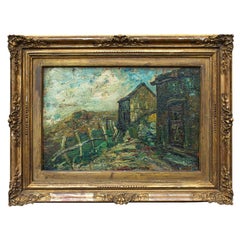 20th Century Country Path Painting Oil on Cardboard by Agazzi