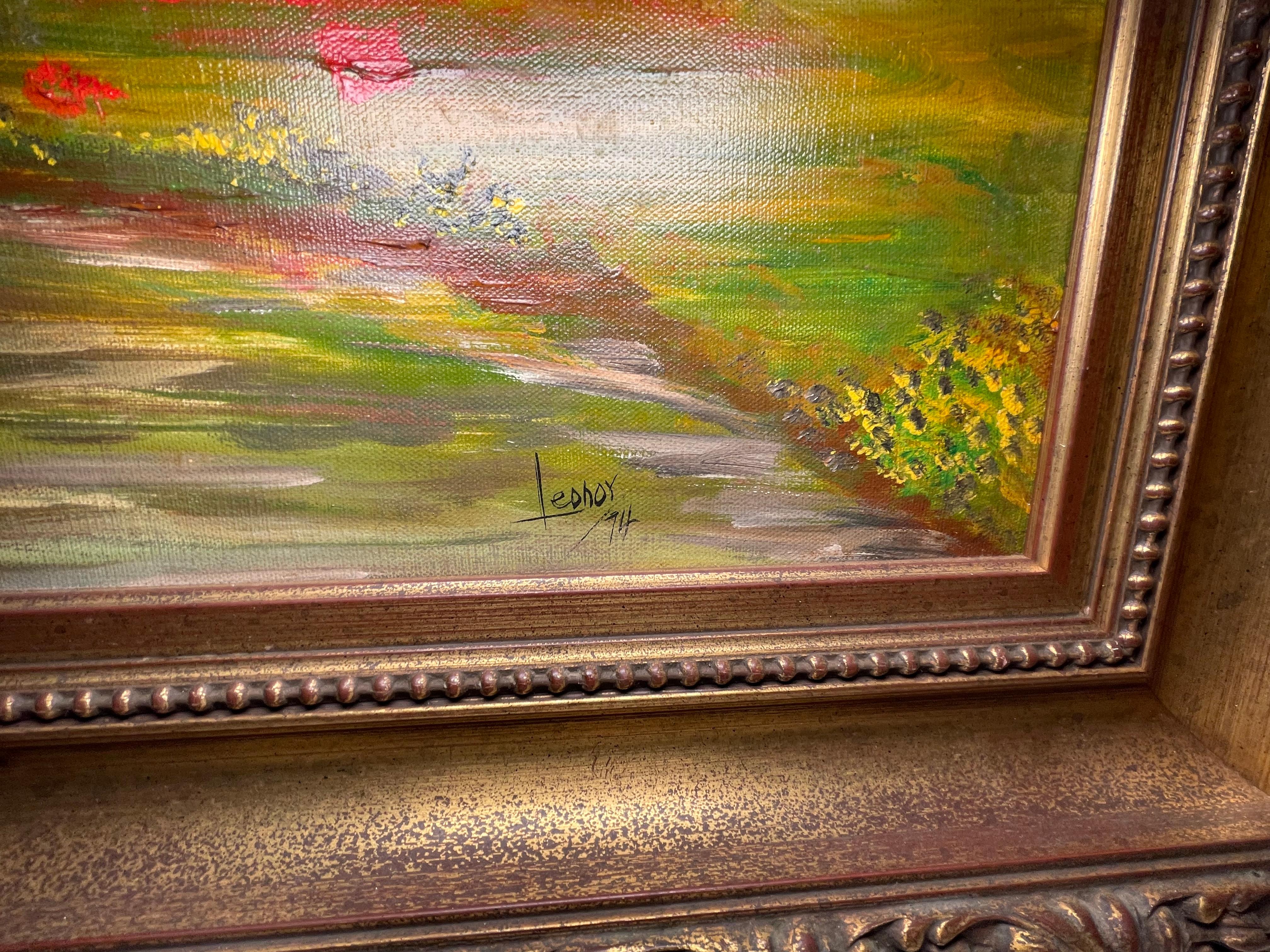 20. Jahrhundert Landleben Öl Leinwand Gemälde  (Vergoldet) im Angebot