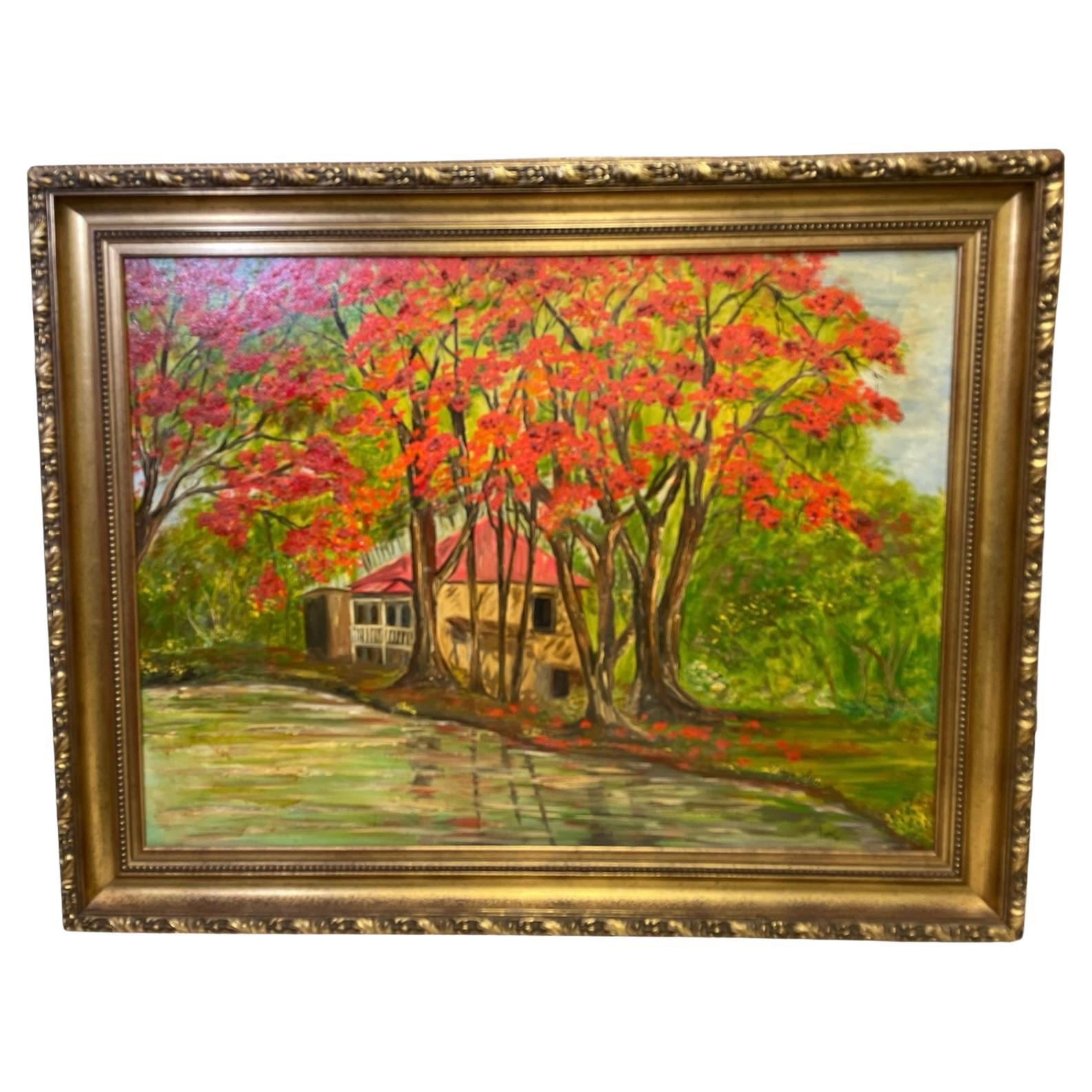 20th Century Countryside Oil Canvas Painting  For Sale