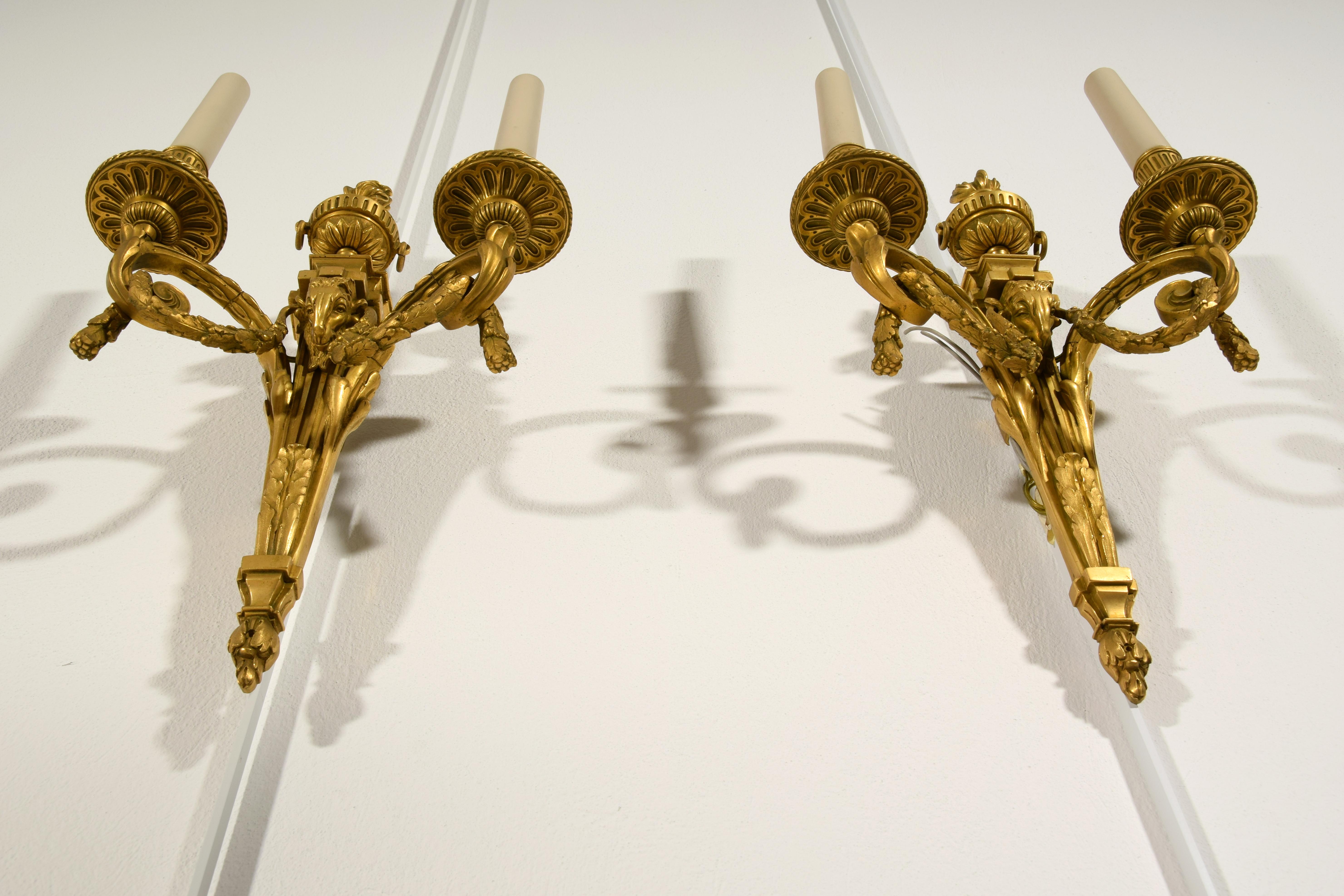 20th Century, Couple of French Gilt Bronze Two-light Sconces 9