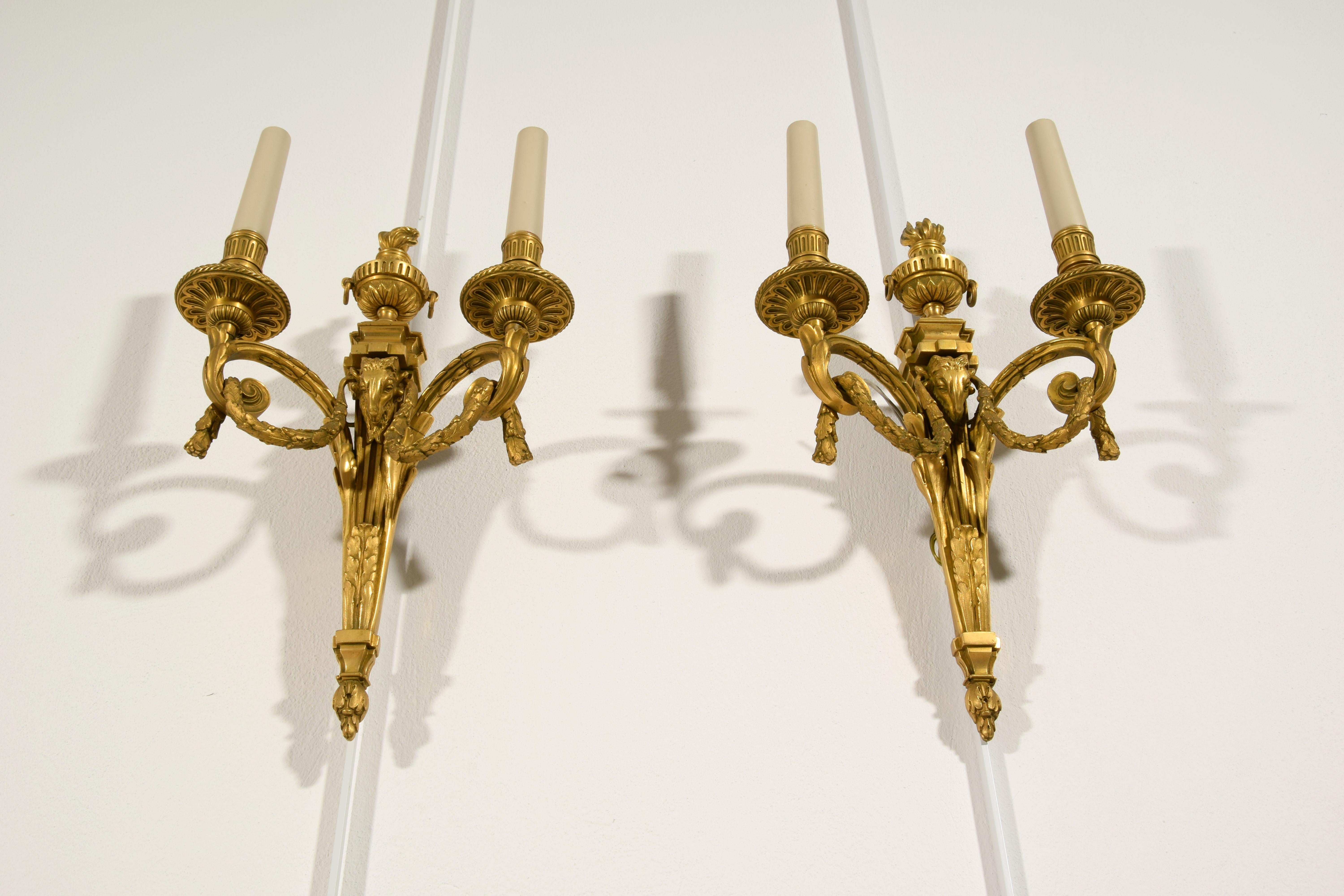 20th Century, Couple of French Gilt Bronze Two-light Sconces 13