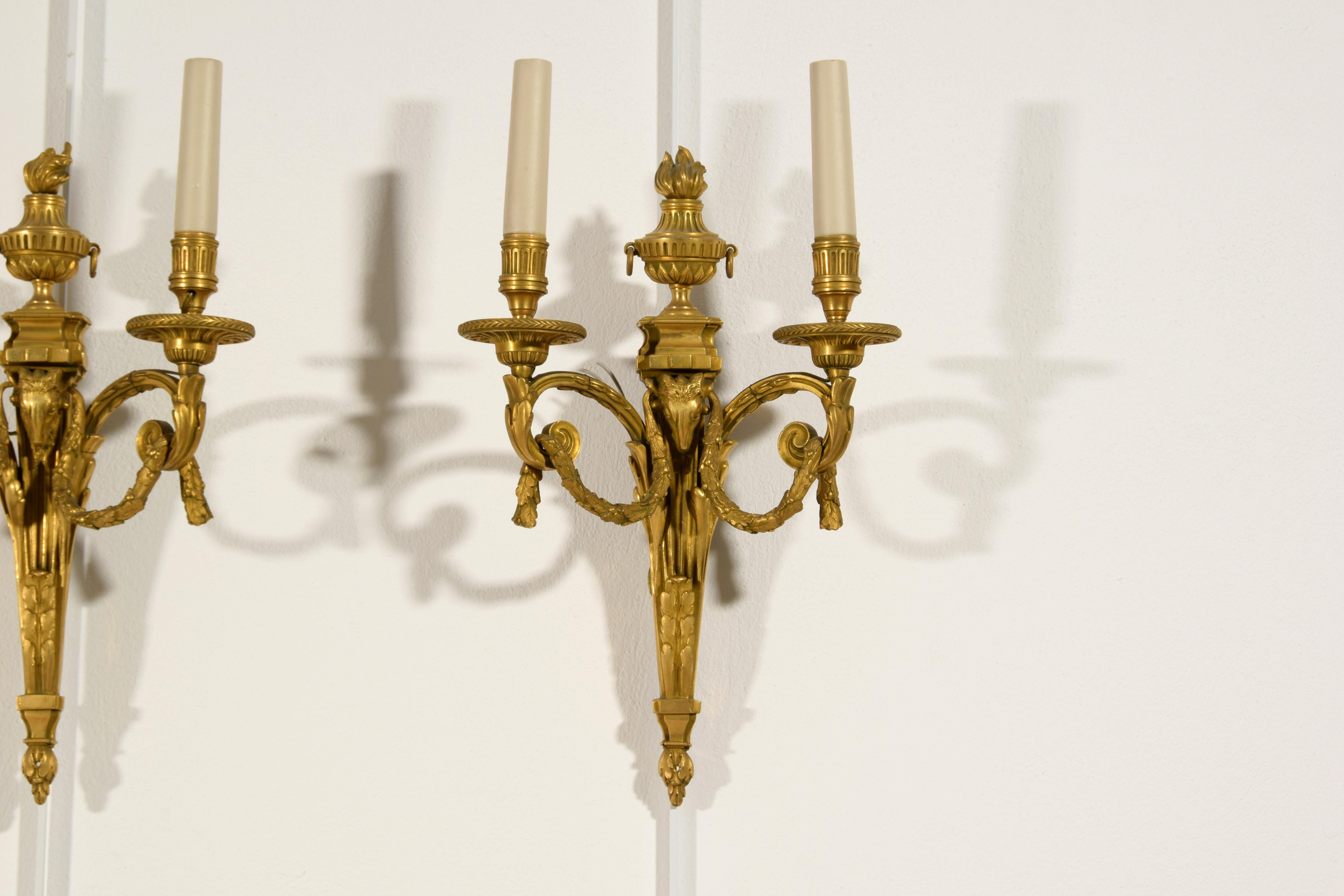 20th Century, Couple of French Gilt Bronze Two-light Sconces 15