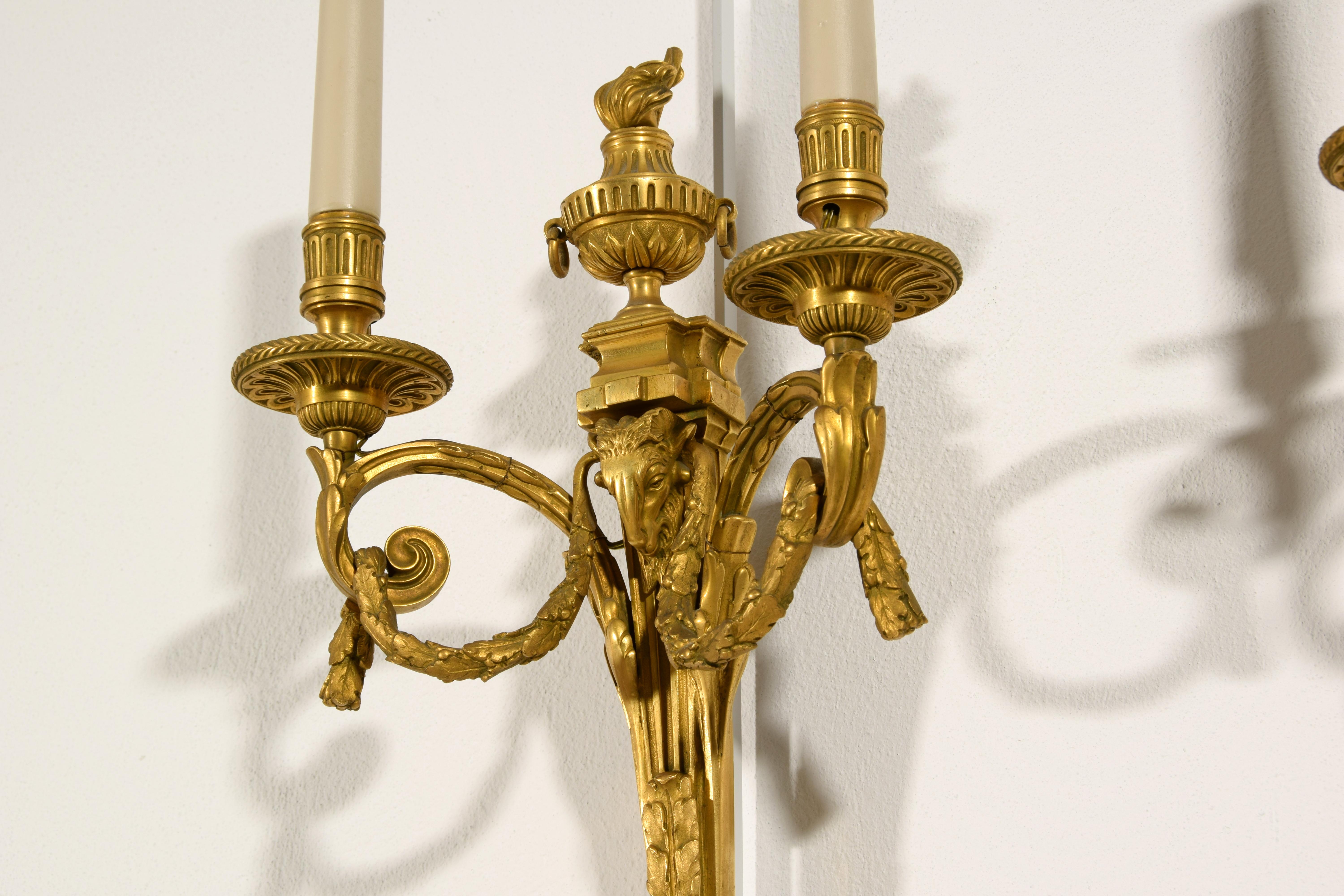 20th Century, Couple of French Gilt Bronze Two-light Sconces 5