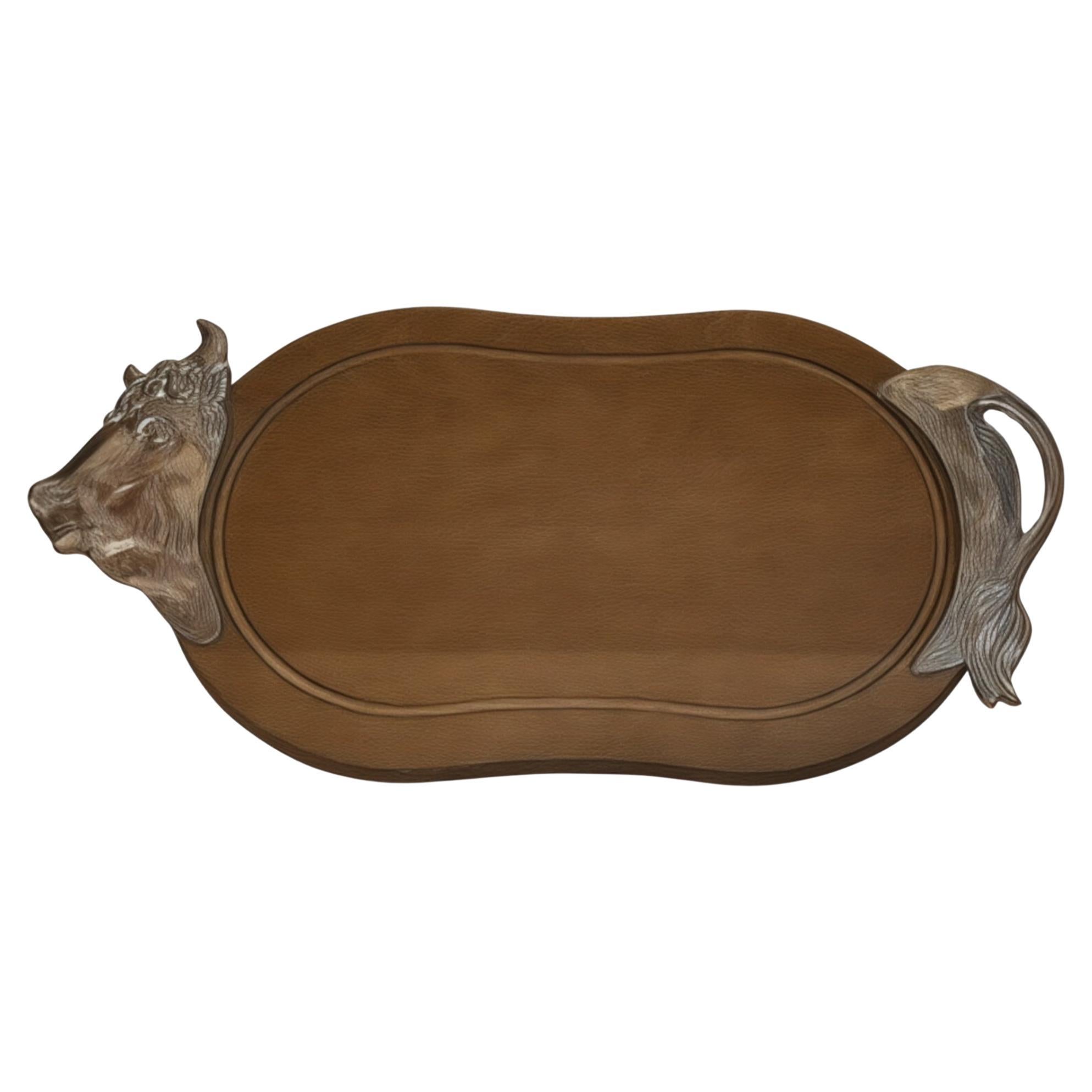 20ème siècle Vache Bull Wood Wood Cutting Board Plate Tray Plater, Austria Vintage en vente