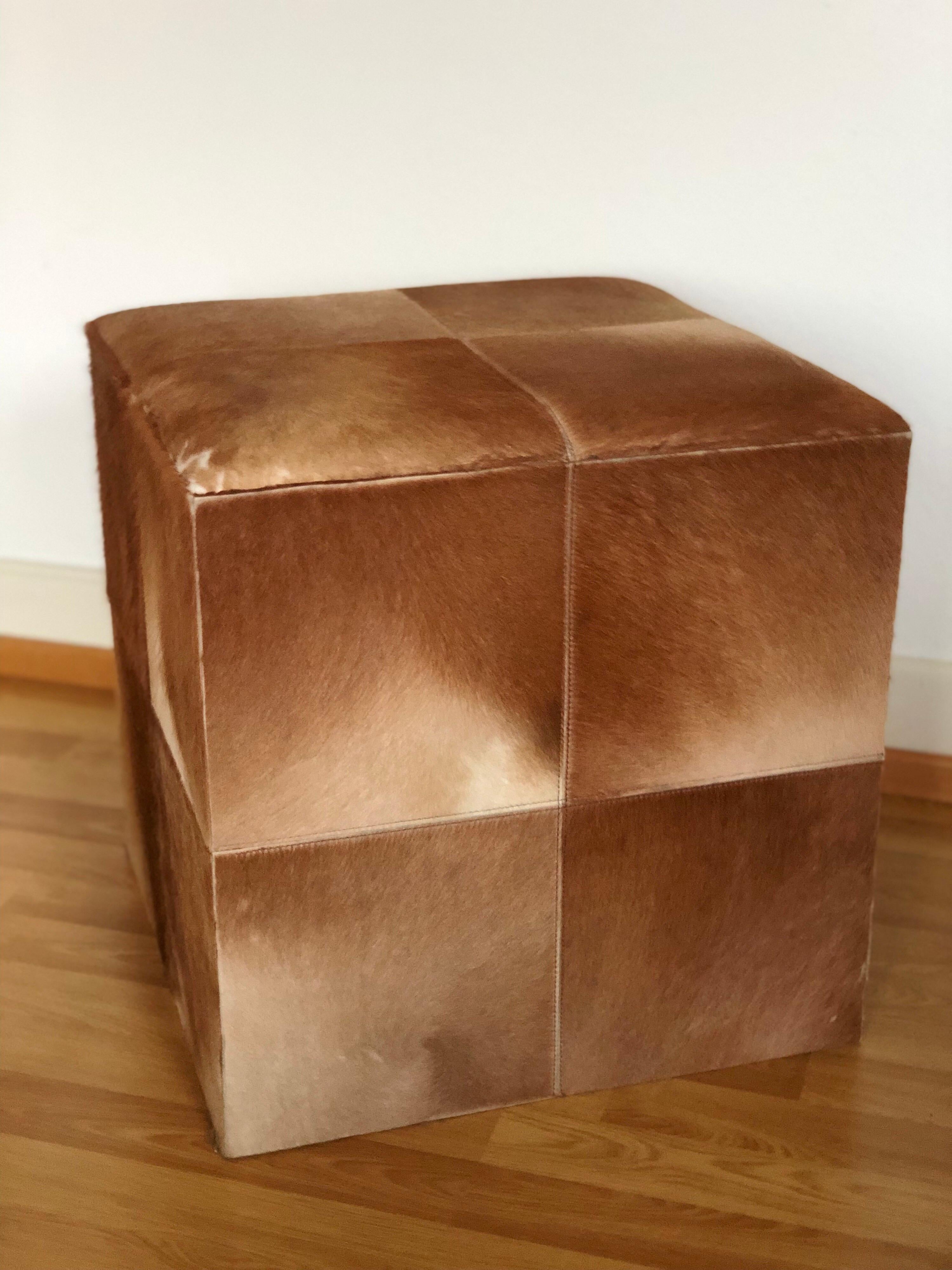 20th Century Cowhide Cube Ottoman or Pouf in Light Brown SALE  In Good Condition In Sofia, BG