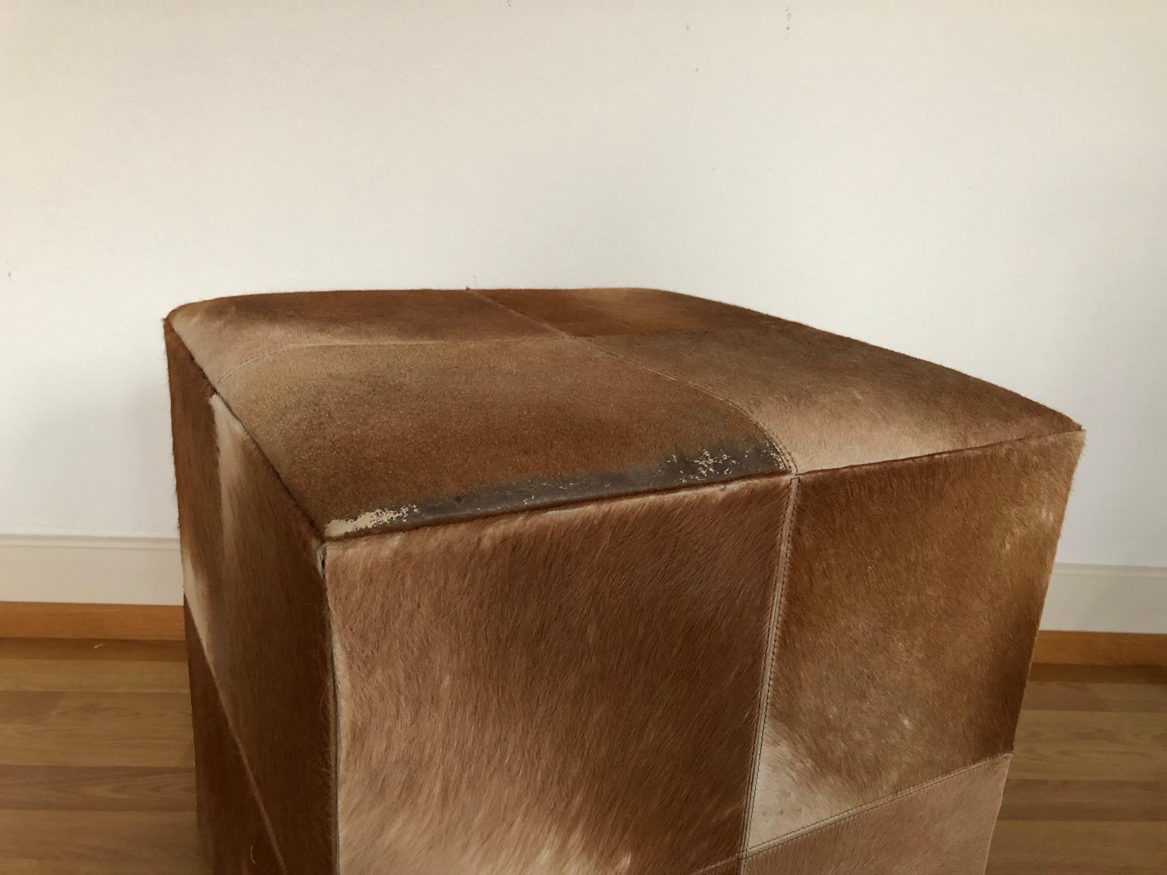 20th Century Cowhide Cube Ottoman or Pouf in Light Brown SALE  1