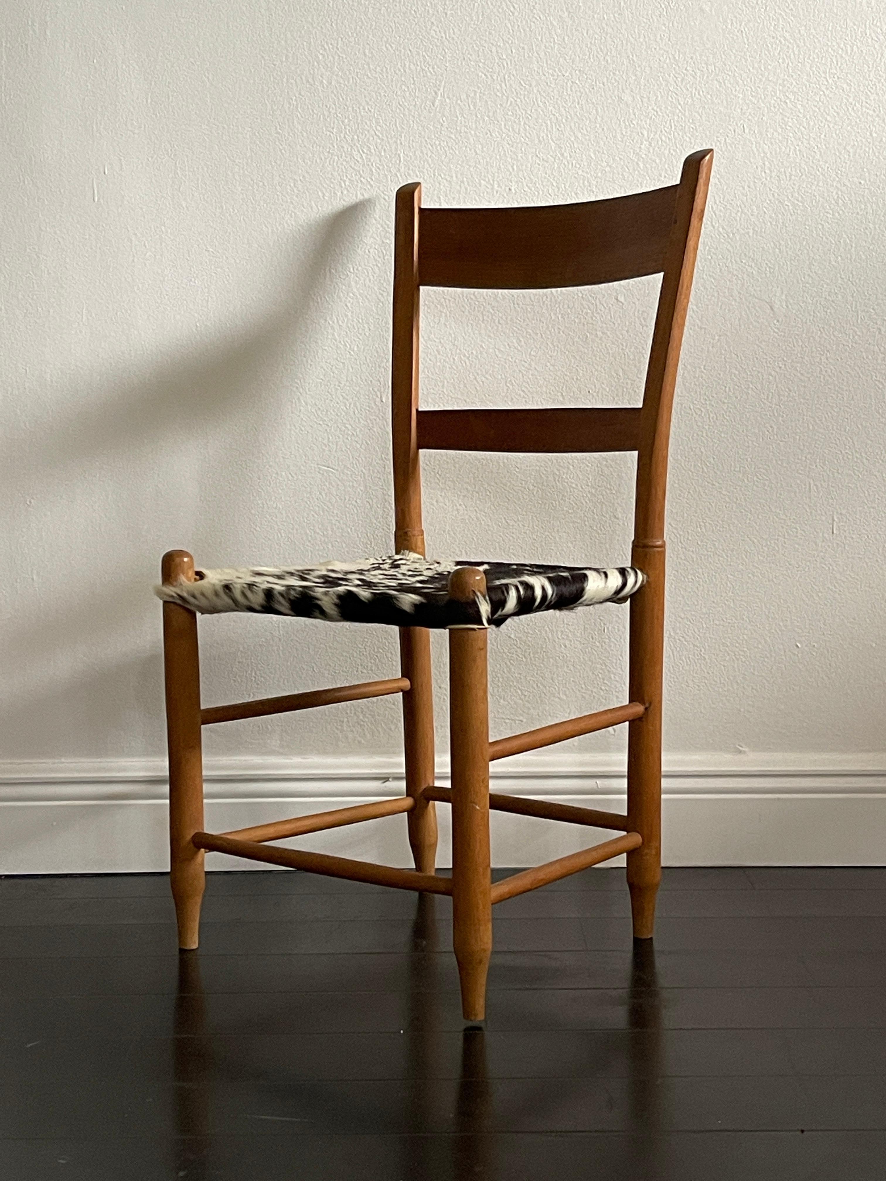 American Colonial 20th Century Cowhide Ladder Back Chair For Sale
