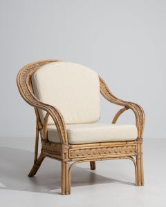 20th Century Cream Bentwood Upholstered Bamboo And Rattan Armchair