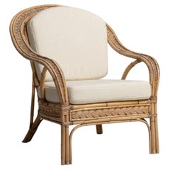 20th Century Cream Bentwood Upholstered Bamboo And Rattan Armchair
