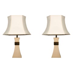 20th Century Cream Color and Golden Detail Ceramic Table Lamps