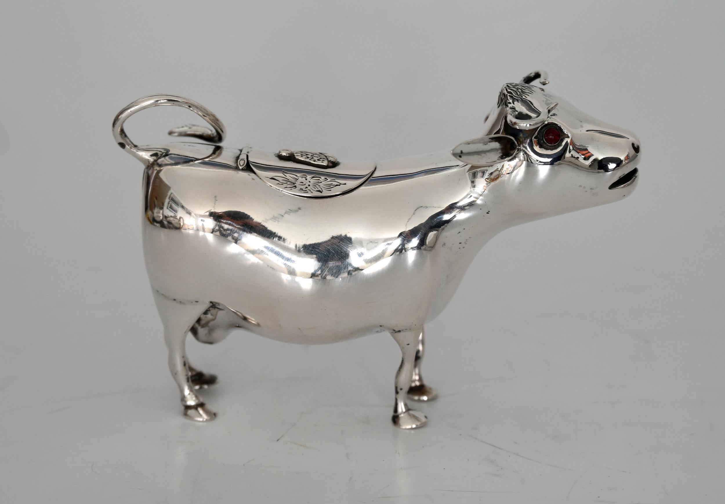 Dutch 20th Century Cream Jug as a Cow Silver Holland 1942 with Bow Tie on the Lid For Sale