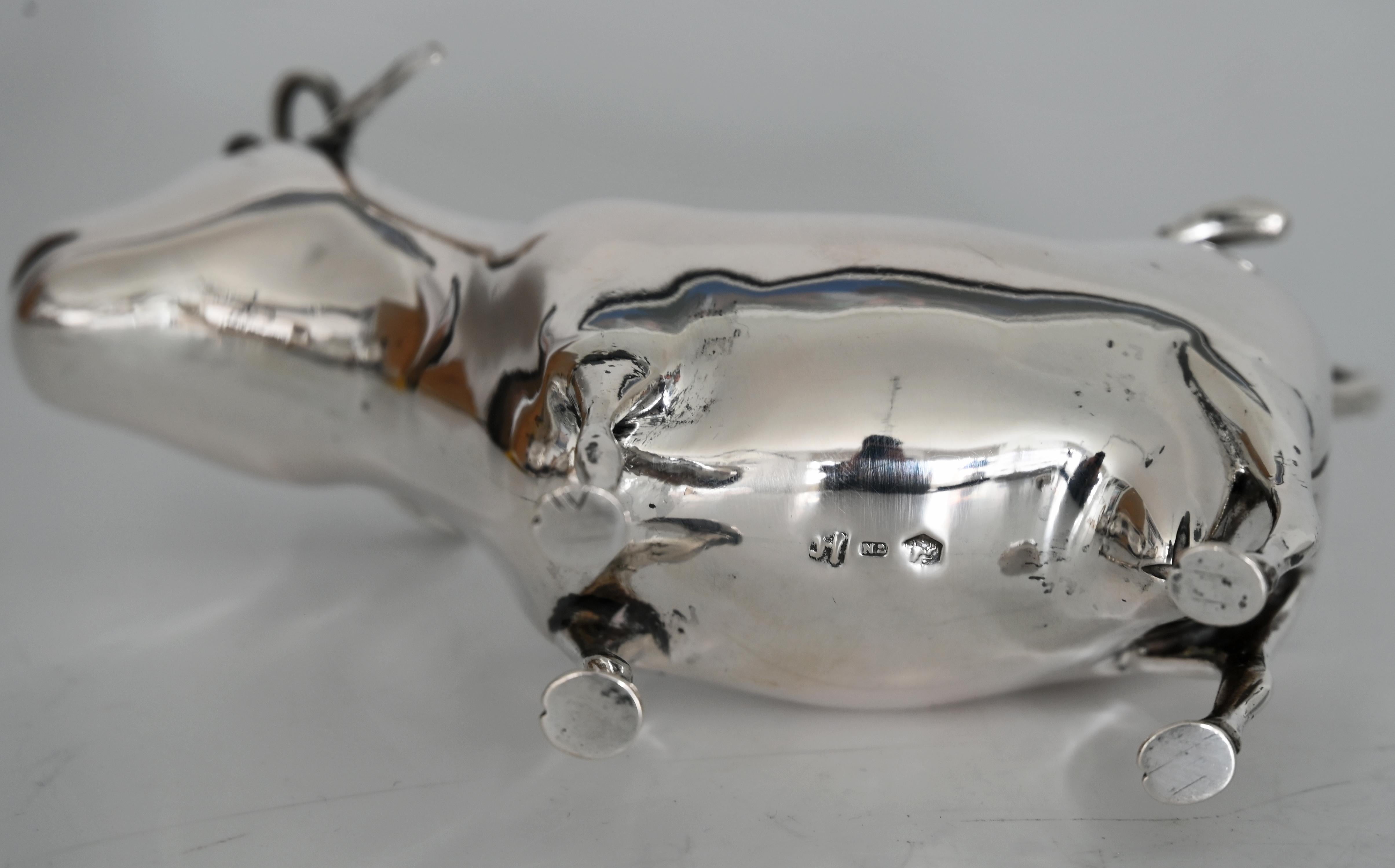 Hand-Crafted 20th Century Cream Jug as a Cow Silver Holland 1942 with Bow Tie on the Lid For Sale