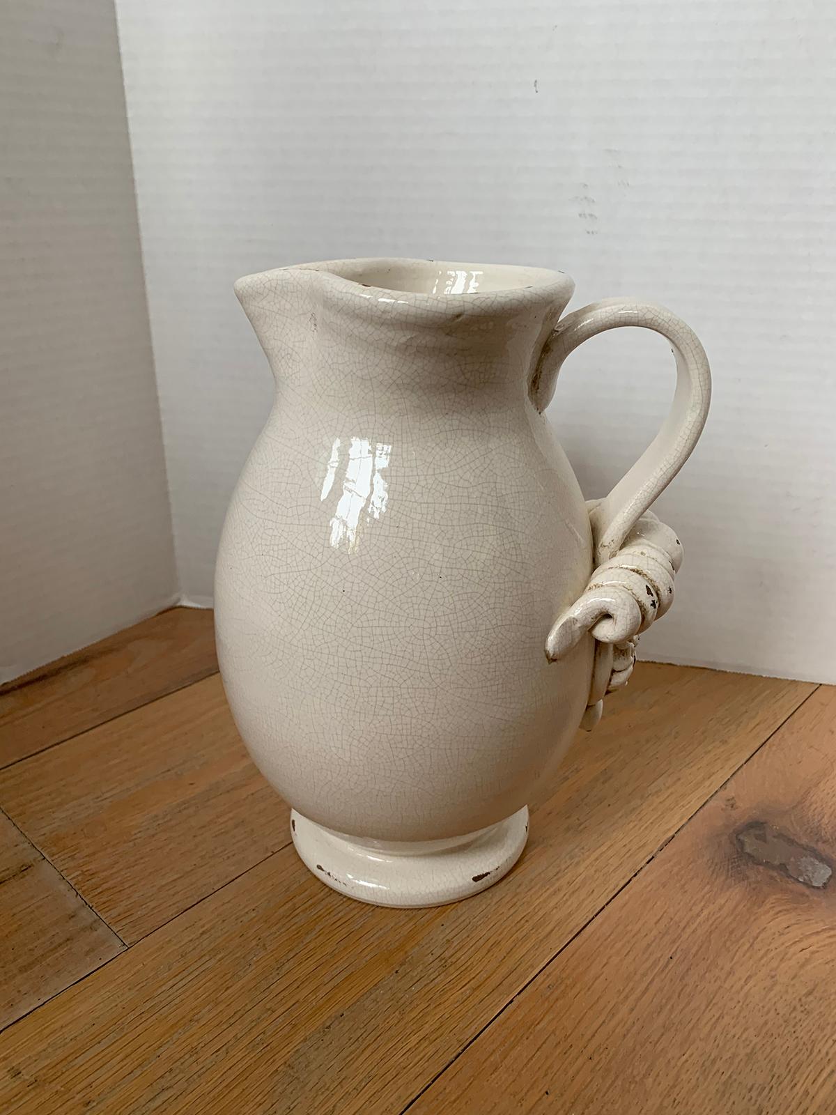 20th Century Creamware Jug / Pitcher with Applied Handle In Good Condition For Sale In Atlanta, GA