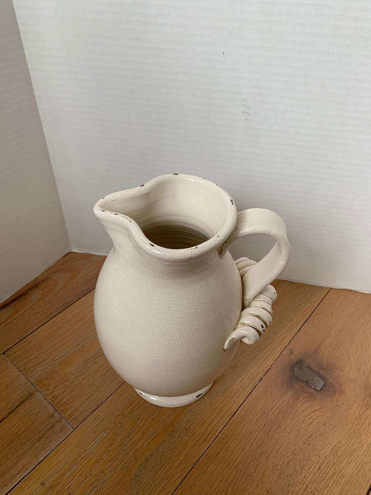 Porcelain 20th Century Creamware Jug / Pitcher with Applied Handle For Sale