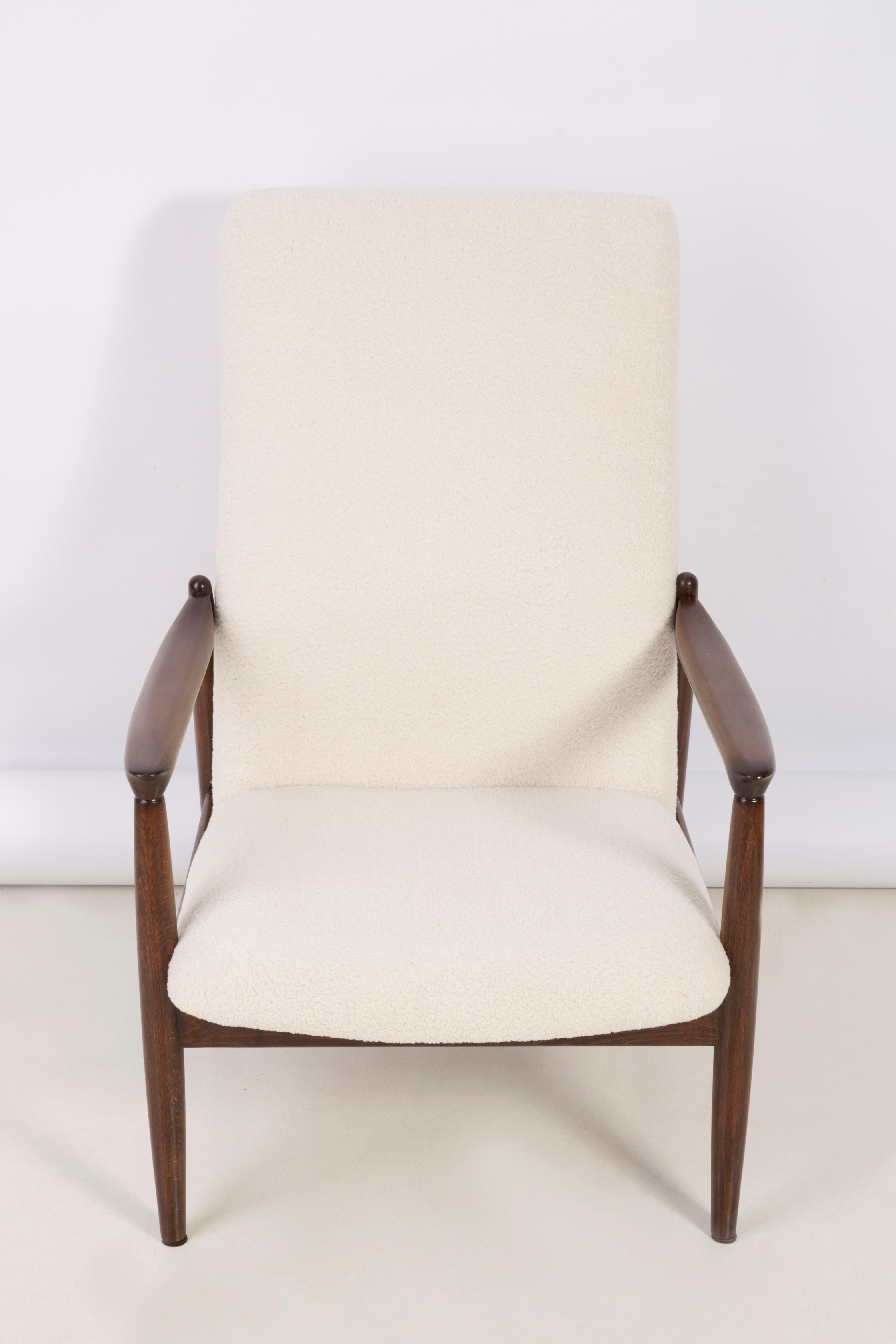 Hand-Crafted 20th Century Crème Boucle Armchair and Stool, Edmund Homa, 1960s For Sale