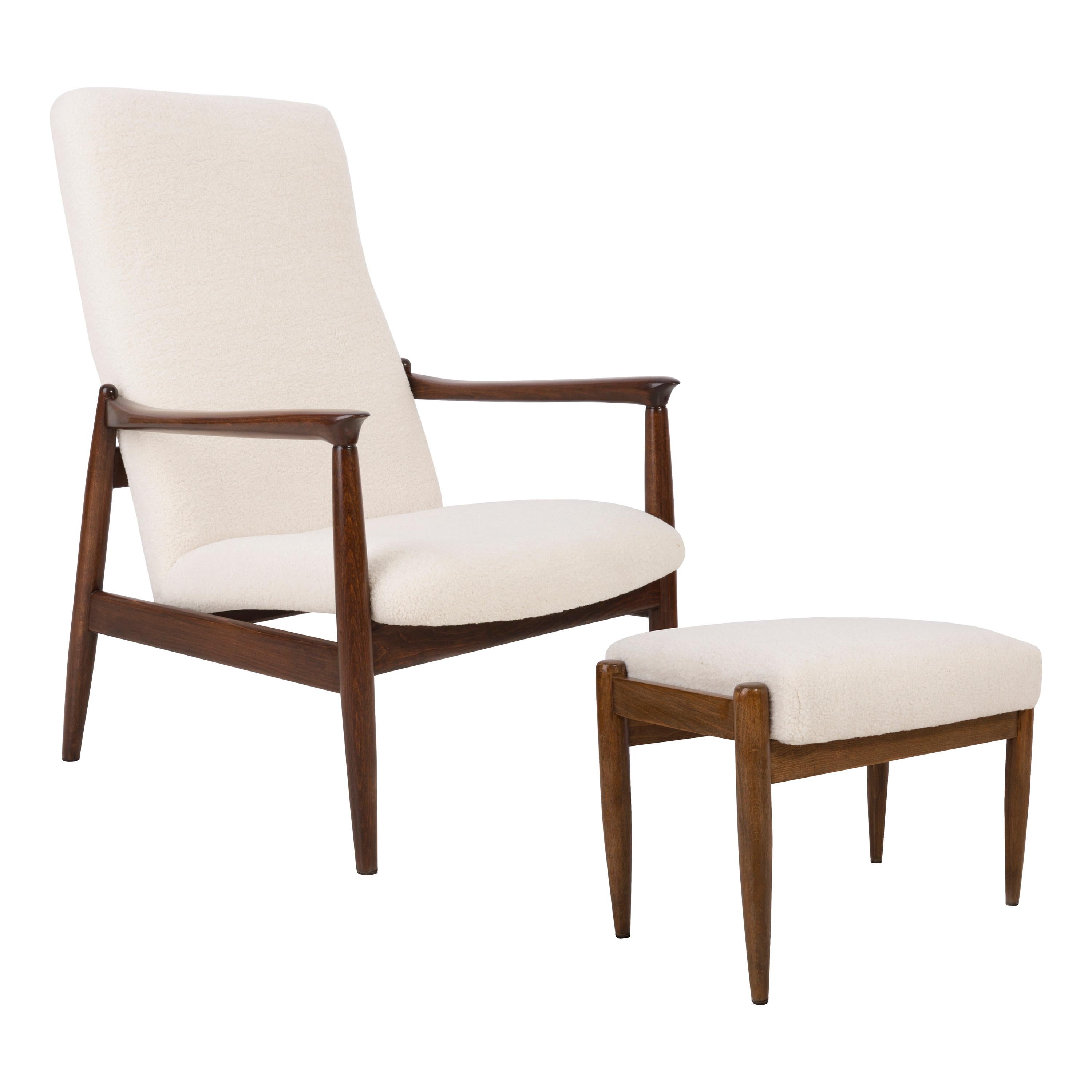 20th Century Crème Boucle Armchair and Stool, Edmund Homa, 1960s For Sale