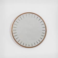 20th Century Cristal Art Wall Mirror with Engraved Glass and Brass Frame, 50s