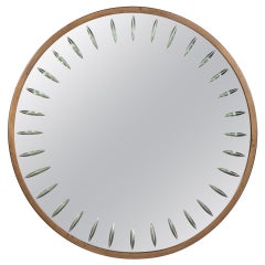 20th Century Cristal Art Wall Mirror with Engraved Glass and Brass Frame, 50s