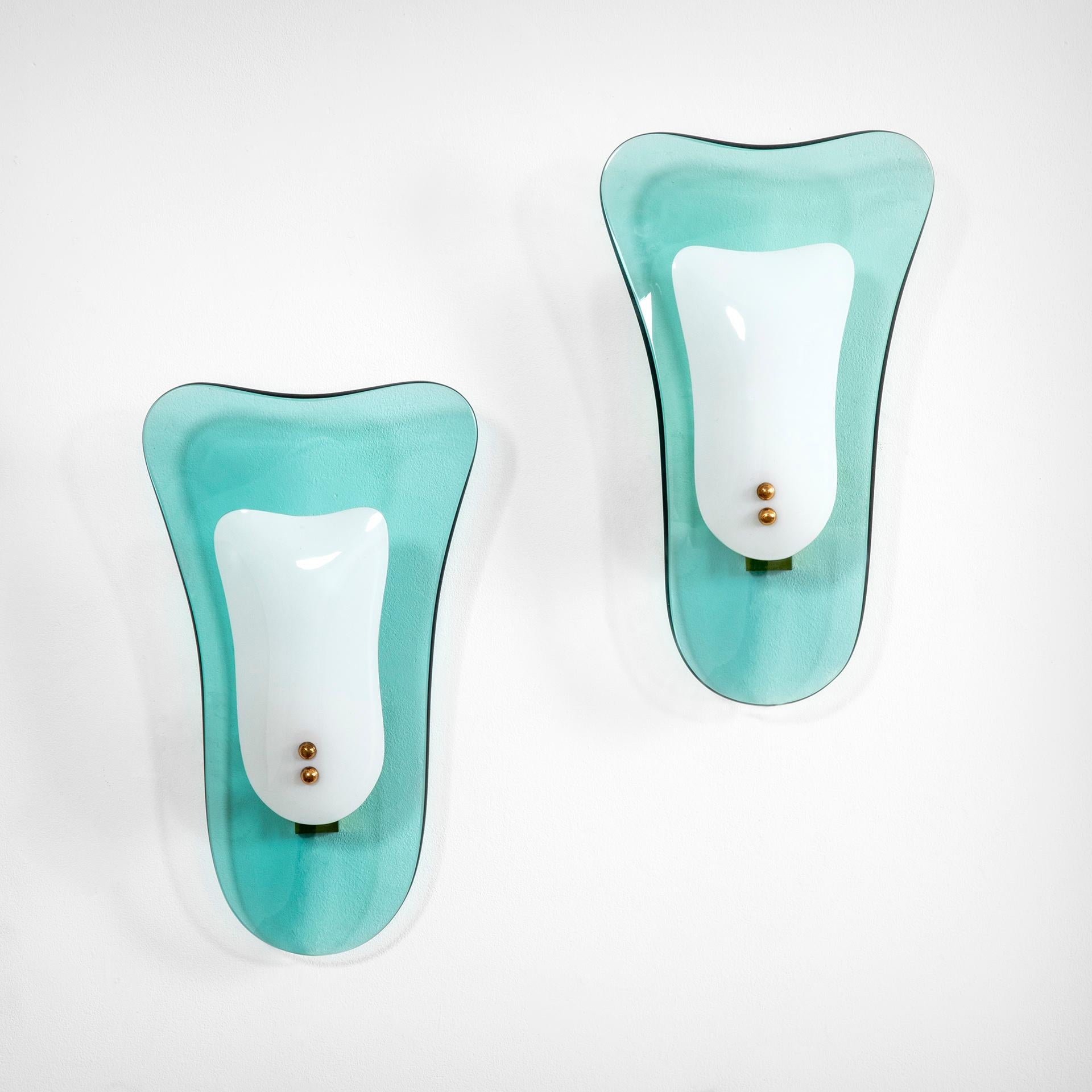 Mid-Century Modern 20th Century Cristal Art Wall Lights in Glass, Opaline Glass and Brass '50s