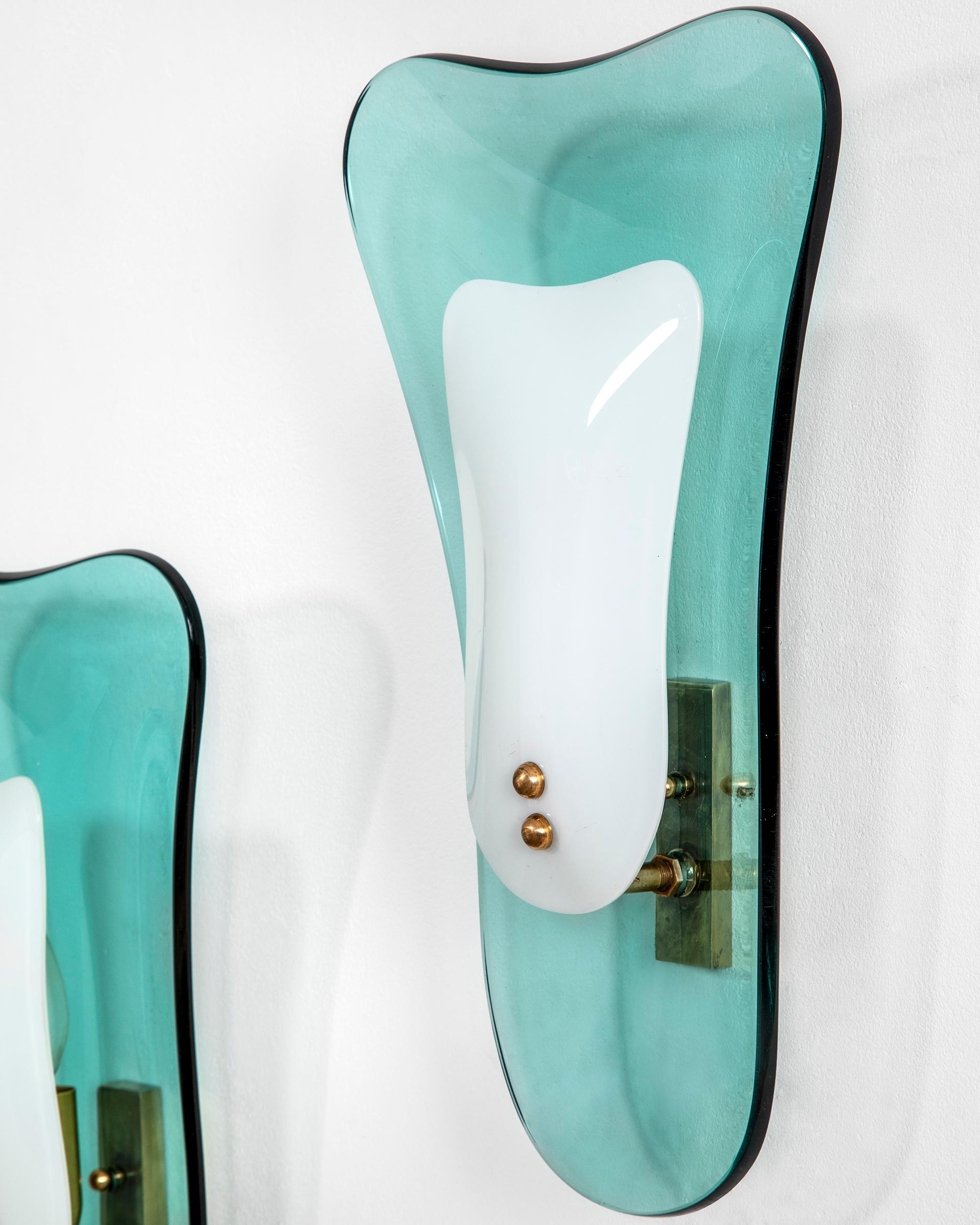 Italian 20th Century Cristal Art Wall Lights in Glass, Opaline Glass and Brass '50s
