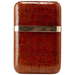 Antique 20th Century Crocodile Cigar Case with 9-Carat Gold Band London, circa 1915