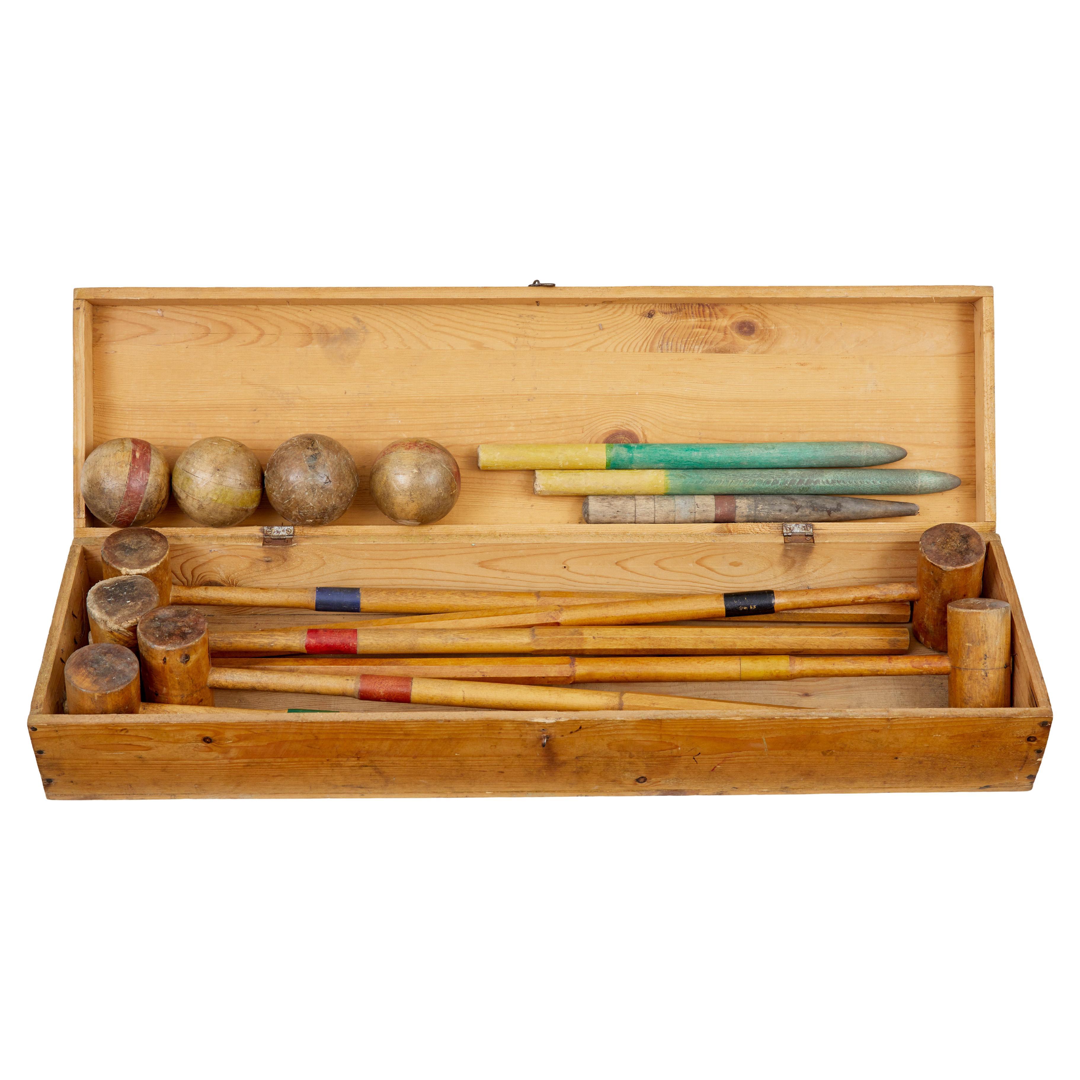 20th century croquet set in pine box For Sale