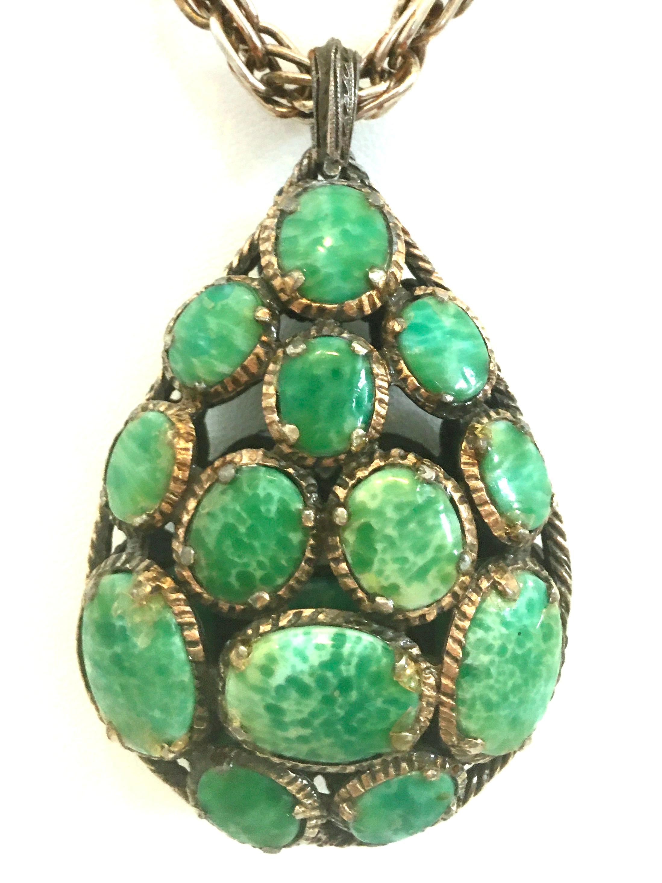 20th Century Crown Trifari Silver Plate & Faux Turquoise Pendant Necklace For Sale 2
