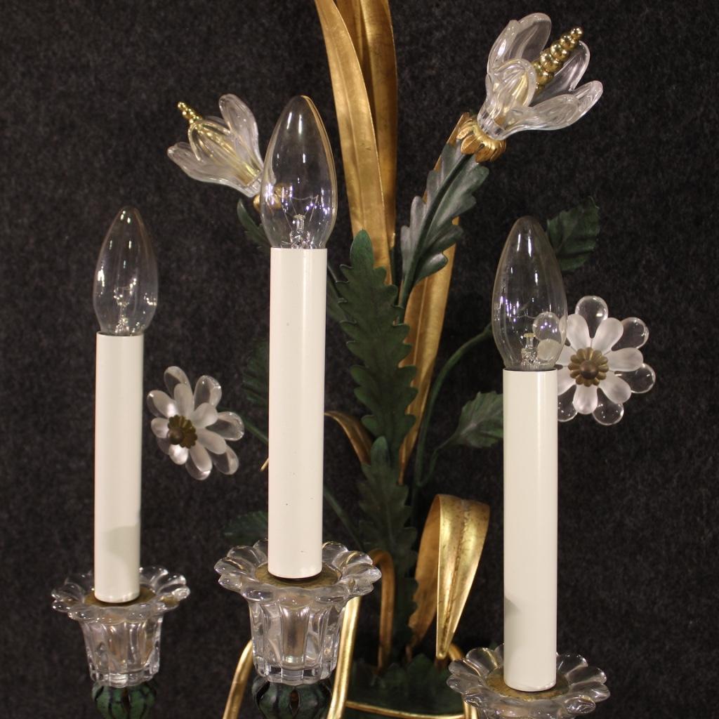 20th Century Crystal and Gold and Painted Metal Italian Wall Light, 1970 For Sale 7
