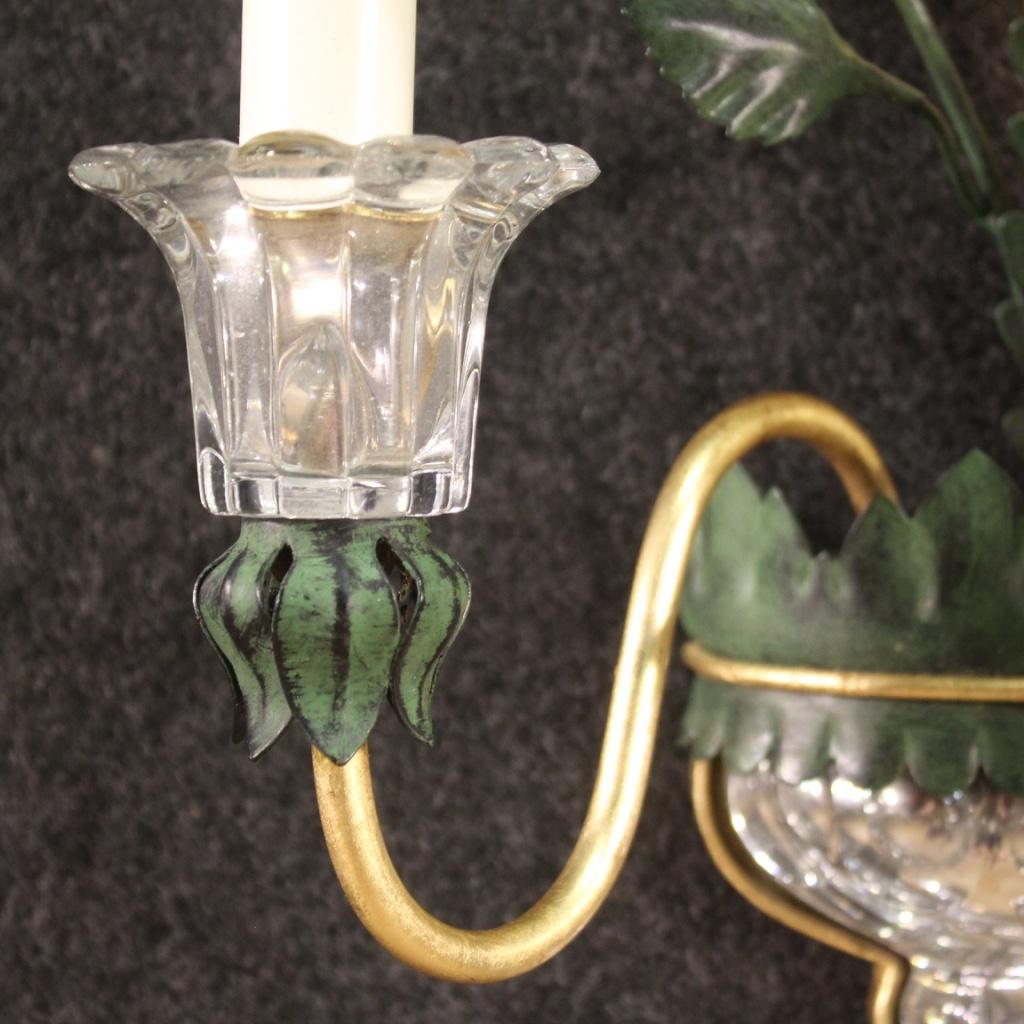 20th Century Crystal and Gold and Painted Metal Italian Wall Light, 1970 For Sale 3