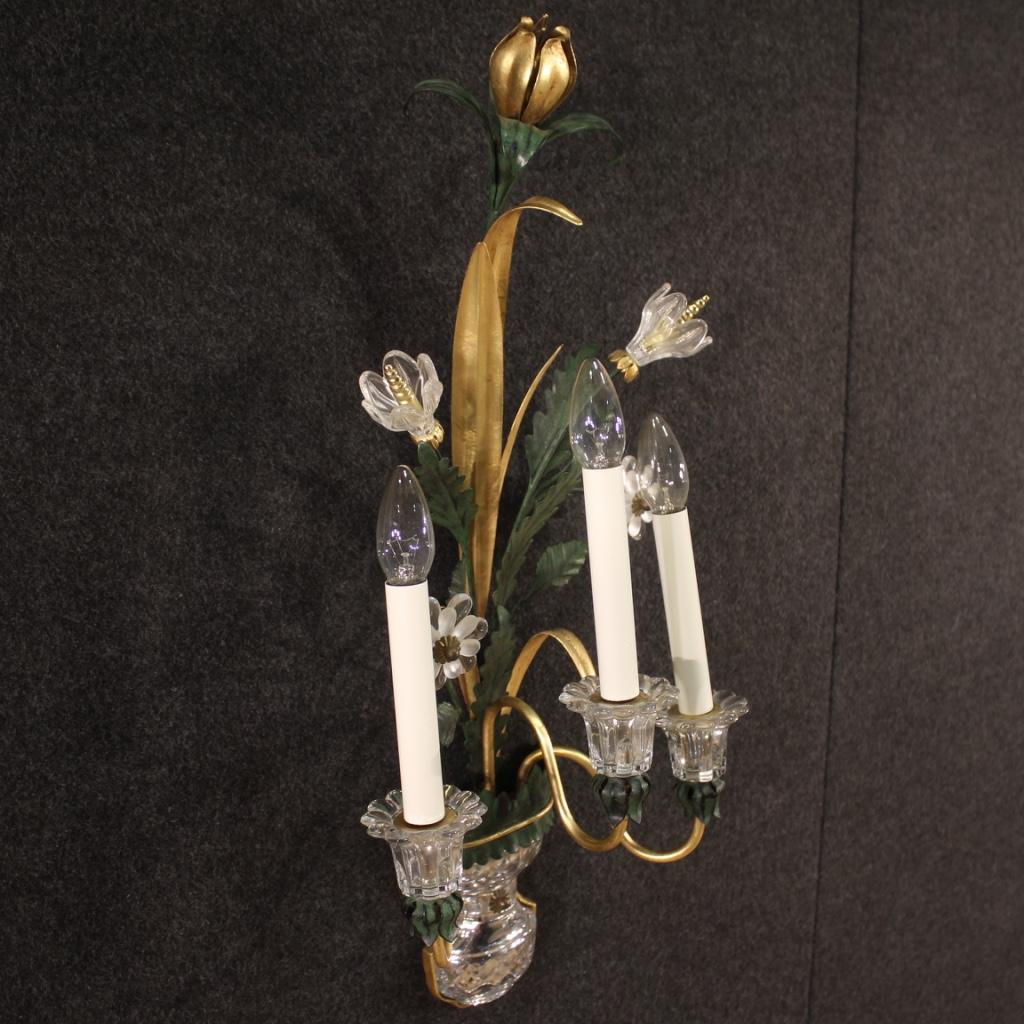 20th Century Crystal and Gold and Painted Metal Italian Wall Light, 1970 For Sale 6