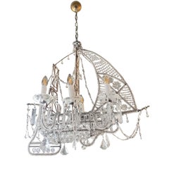 20th Century Crystal Beaded Ship Chandelier Attributed to the Maison Baguès