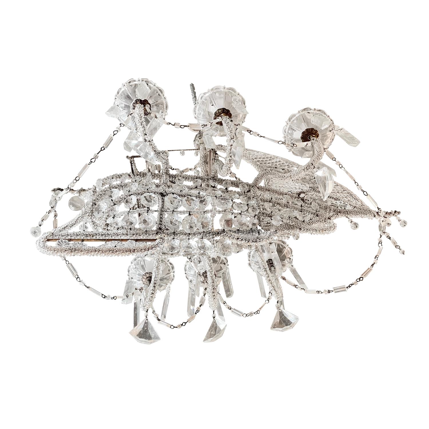 Art Deco 20th Century Crystal Beaded Ship Chandelier Attributed to the Maison Baguès
