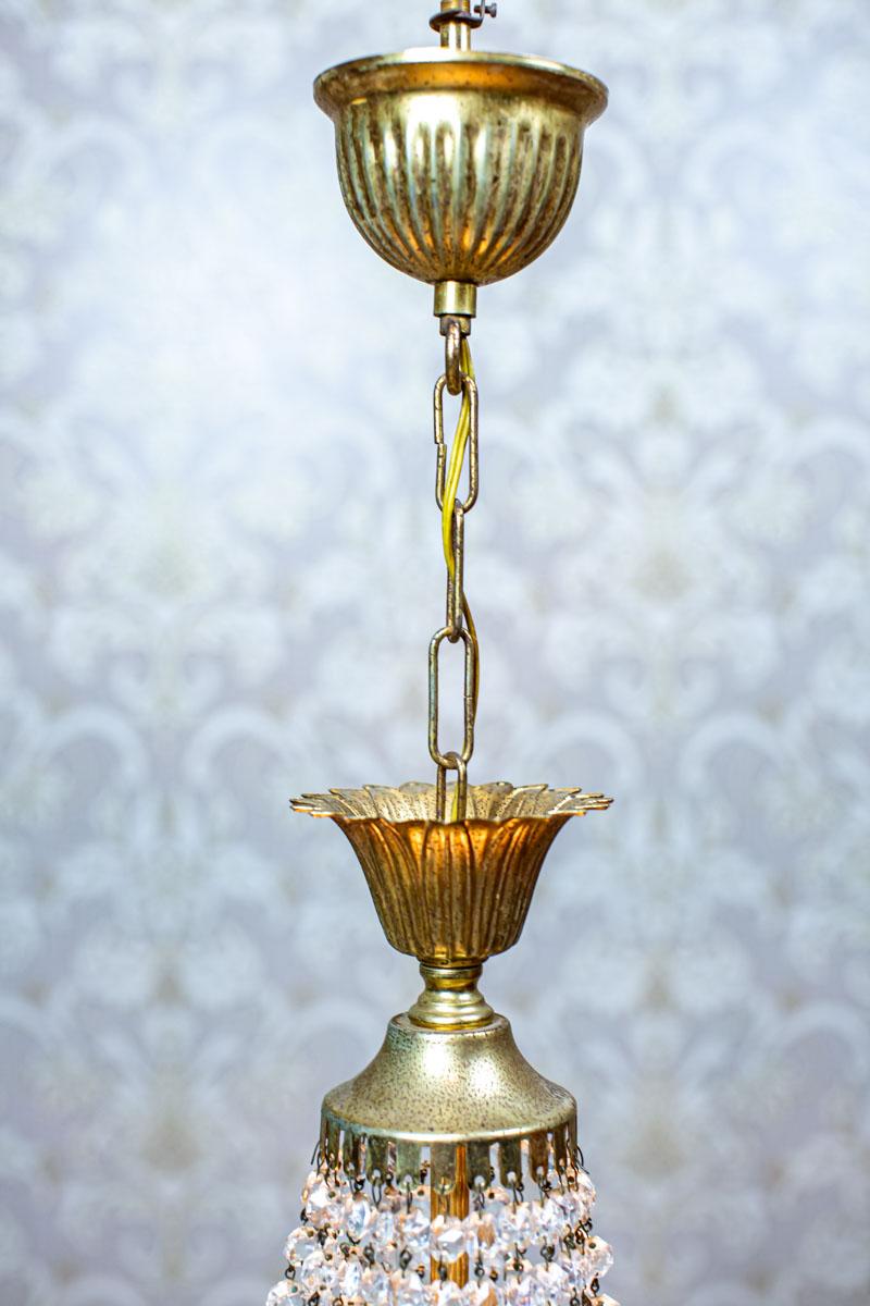 20th Century 20th-Century Crystal Chandelier with Brass Elements
