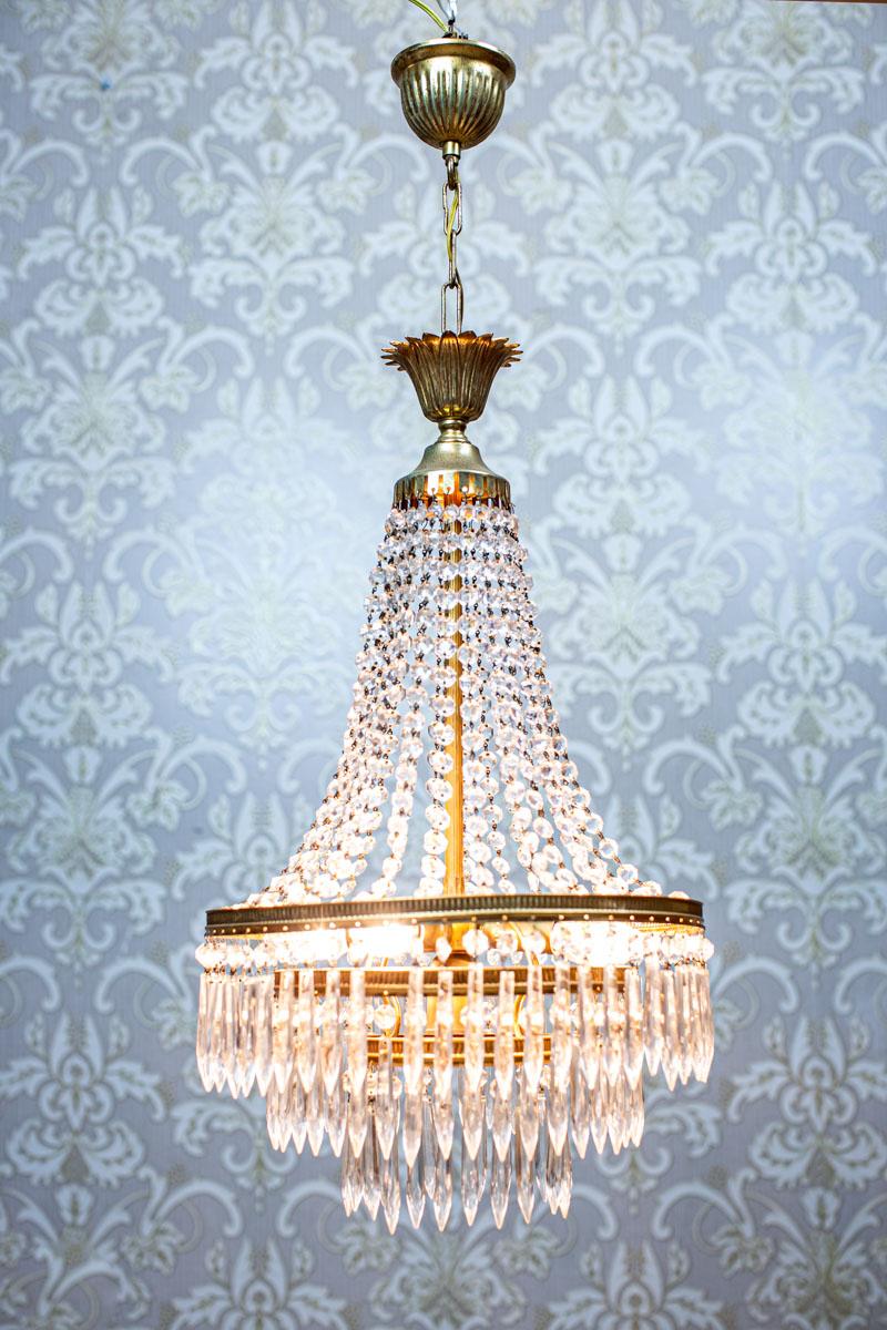 20th-Century Crystal Chandelier with Brass Elements In Good Condition In Opole, PL