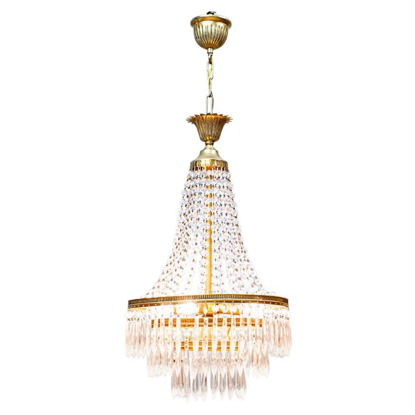 20th-Century Crystal Chandelier with Brass Elements