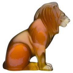 Sculpture en cristal de verre du 20e siècle "Lion d'ambre Bamara" par Lalique Glass
