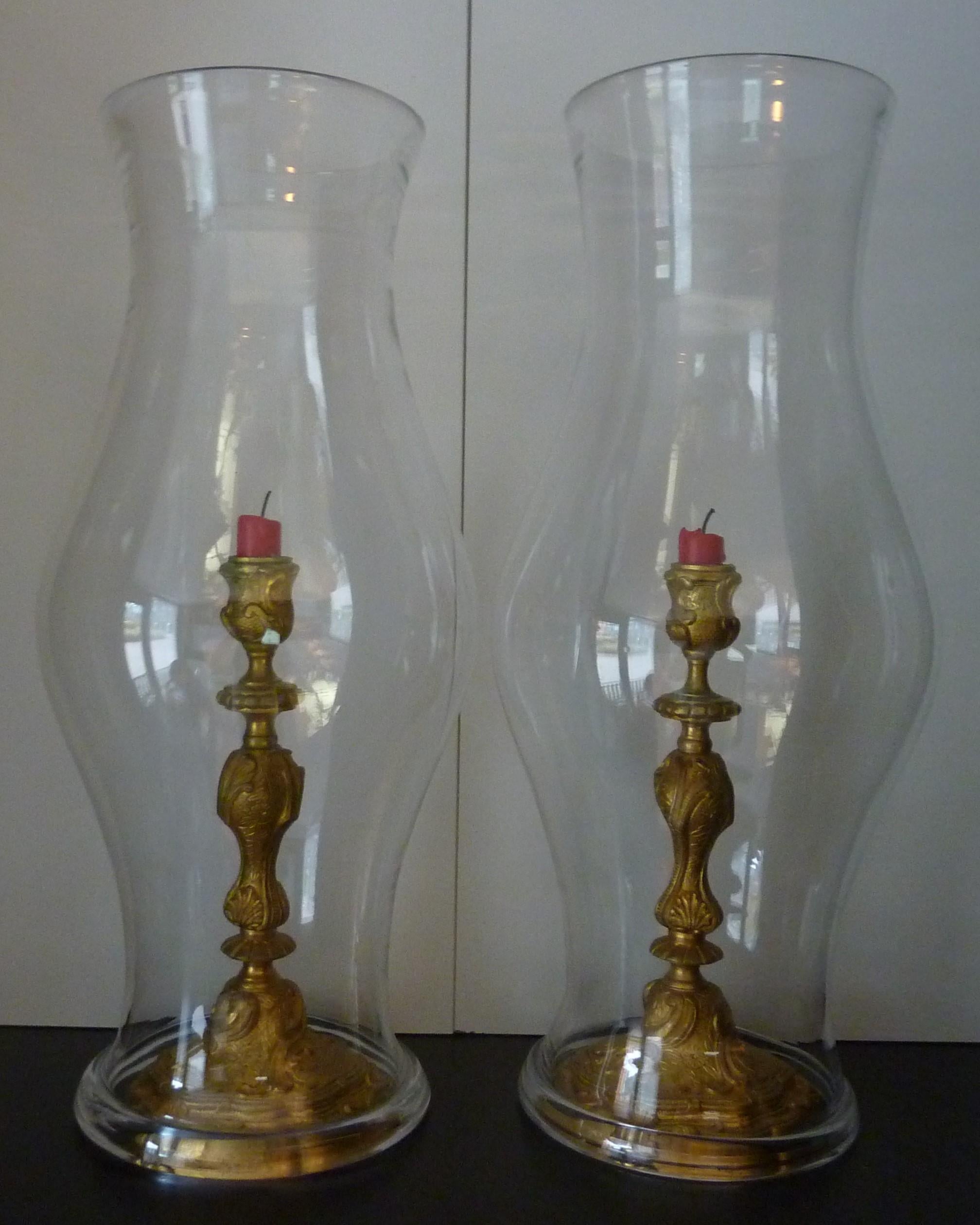 20th century crystal mouth-blown hurricane candle shades
These hurricanes are used in windy areas to prevent candles to be extinguished.
They could be used above the fireplace or in a hallway.

Made in the original crystal glass factory in