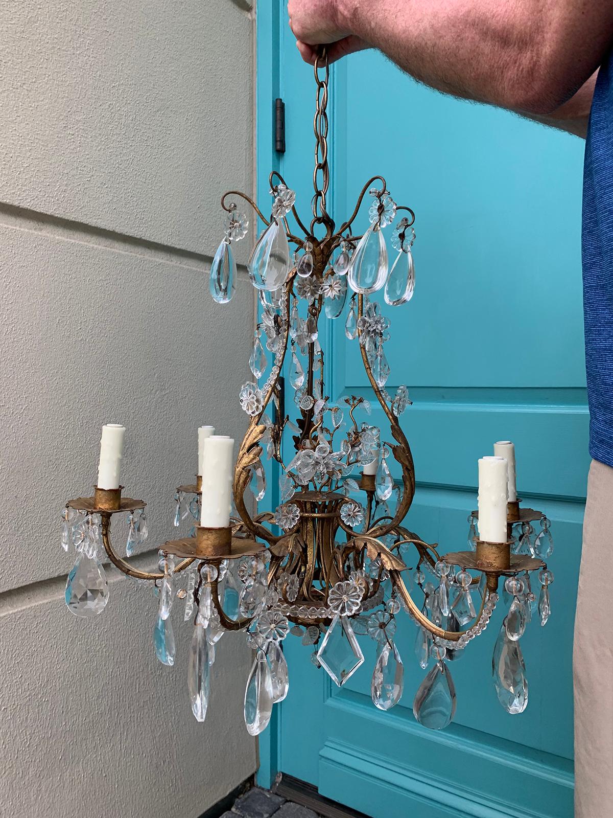 20th Century Crystal Six-Arm Chandelier Attributes to Maison Bagues In Good Condition In Atlanta, GA